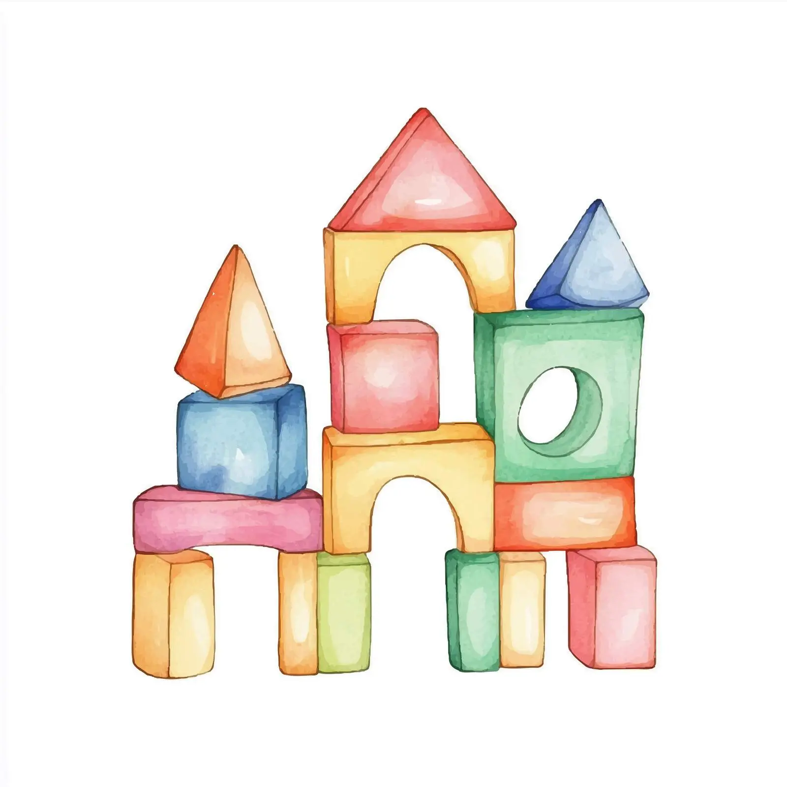 Colorful Hand-drawn Watercolor Constructor Blocks — free download from Dotvec