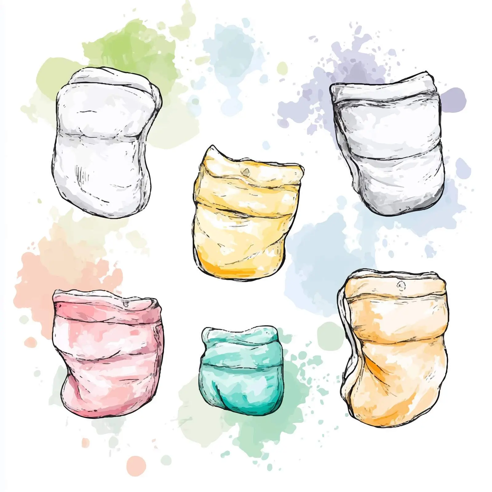 Colorful Hand-Drawn Diaper Sketch in Watercolor – free diaper image from Dotvec
