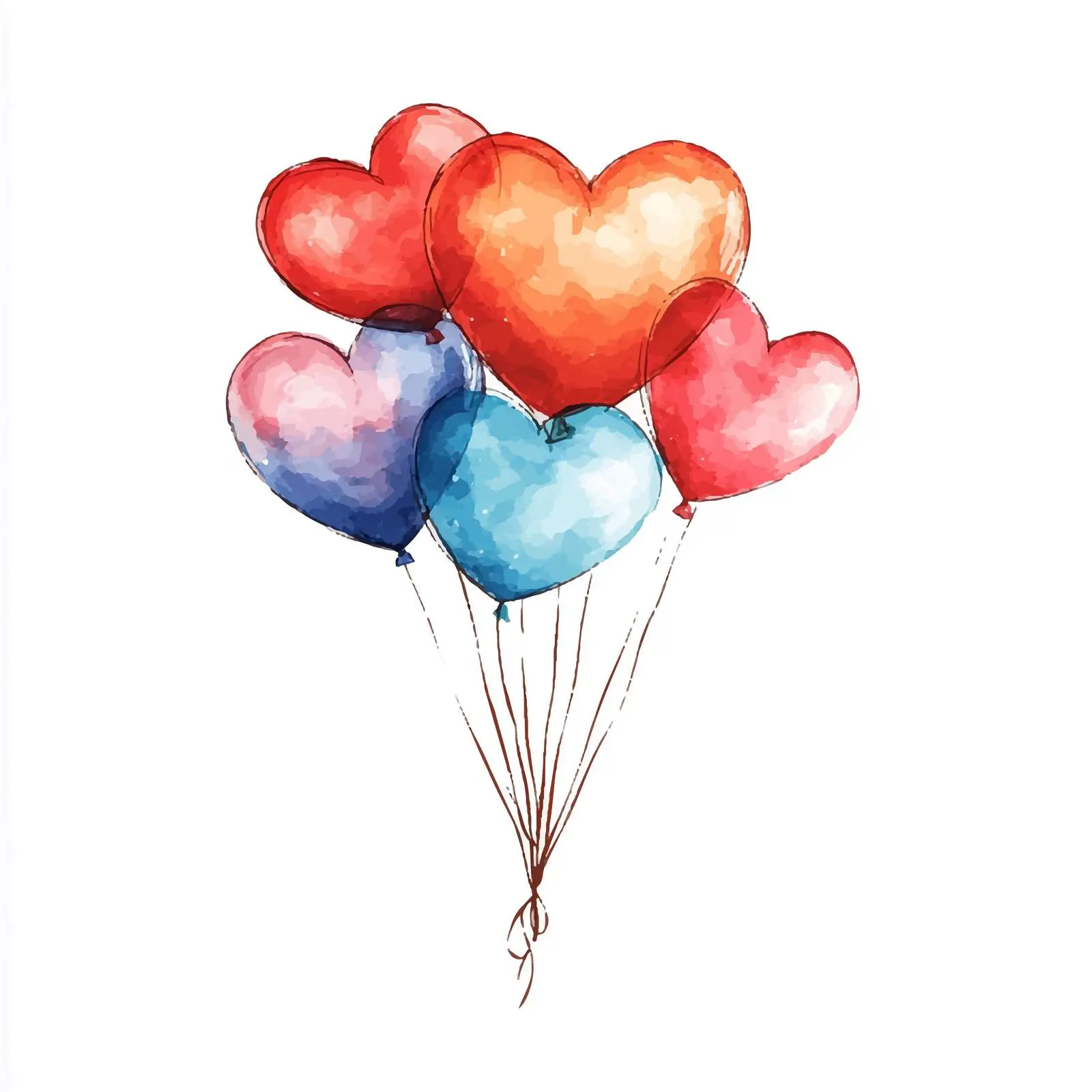 Colorful Hand-Drawn Heart Balloons in Watercolor — free download from Dotvec