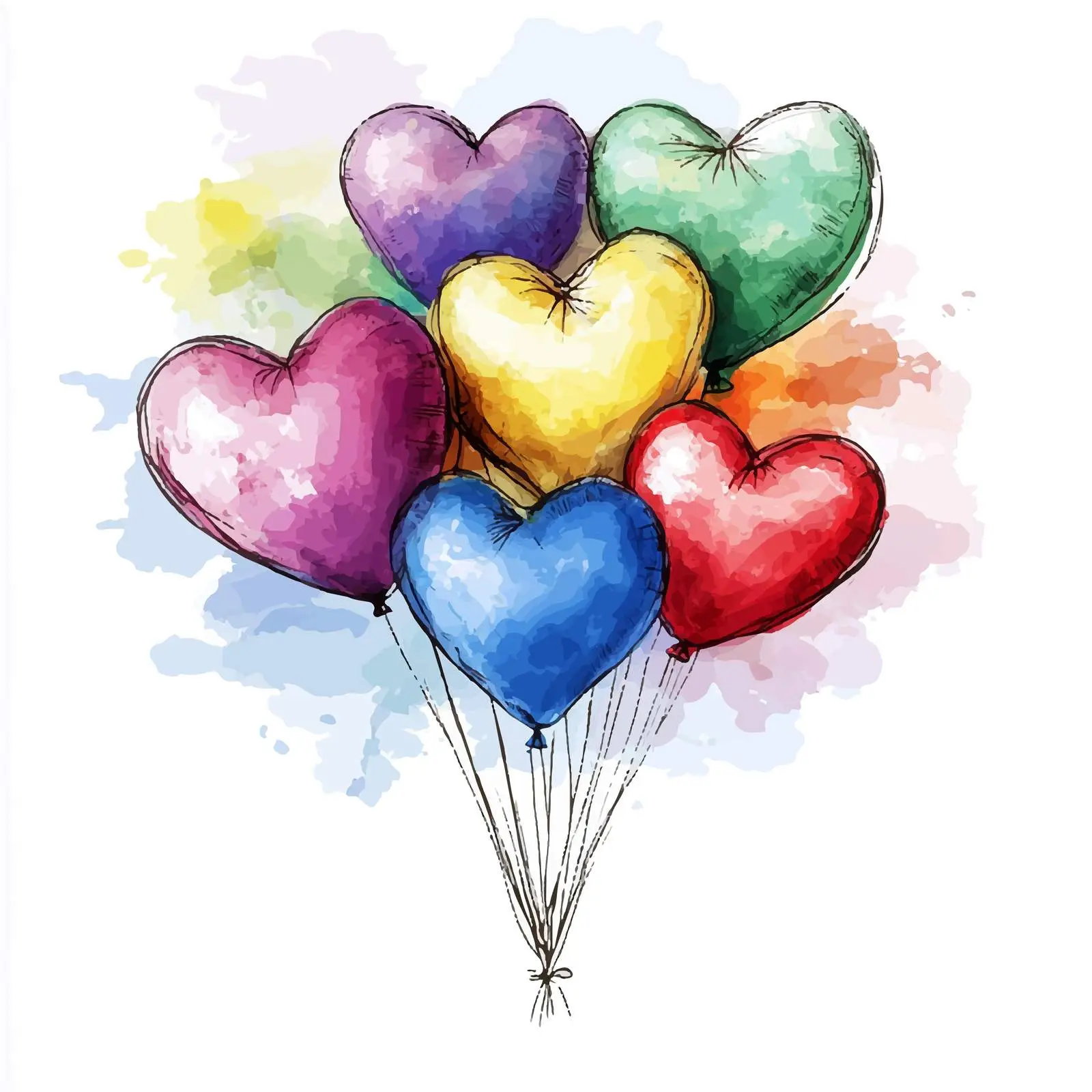 Colorful Hand-Drawn Heart Balloons Artwork — free download from Dotvec