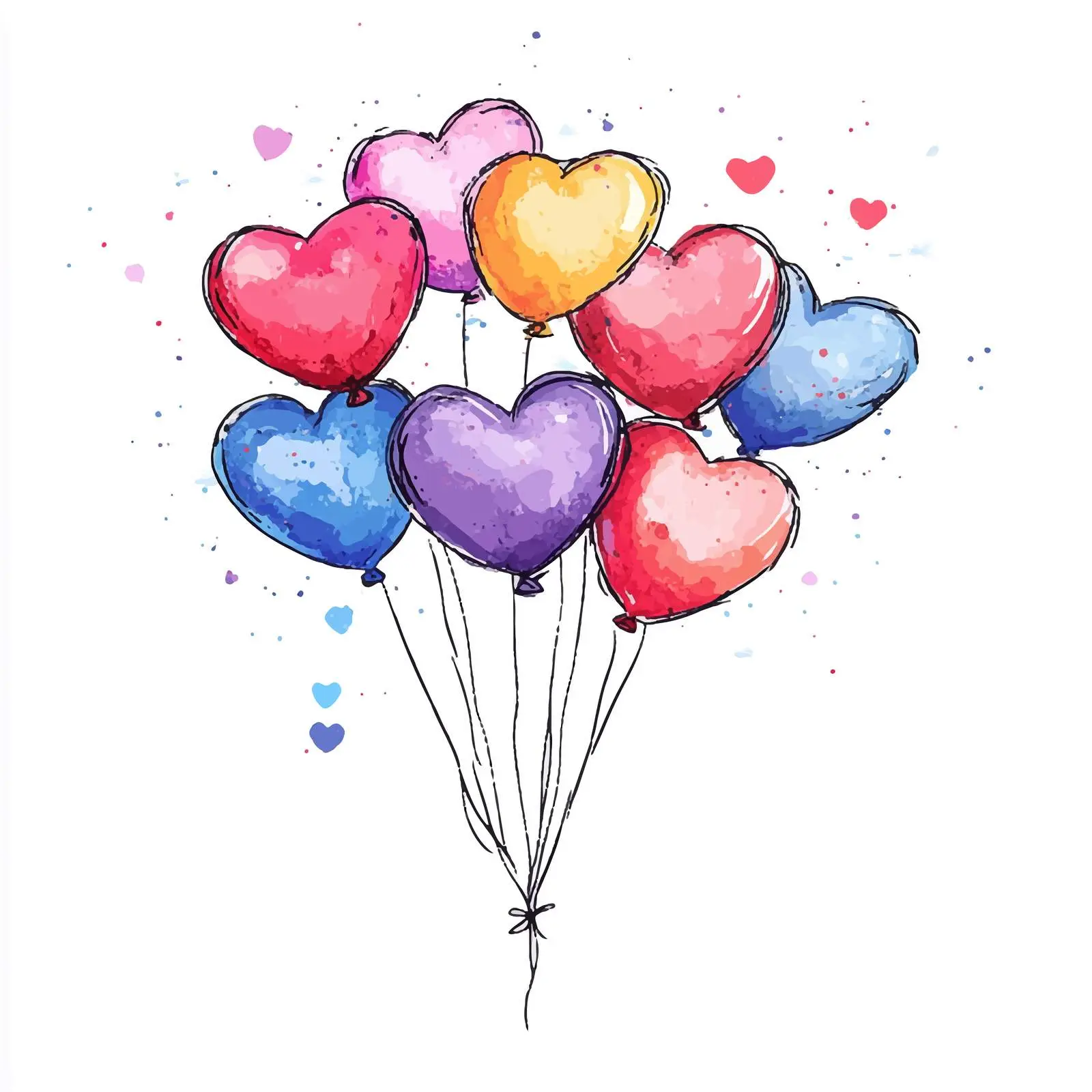 Colorful Hand-Drawn Heart Balloons Watercolor Vector — free download from Dotvec