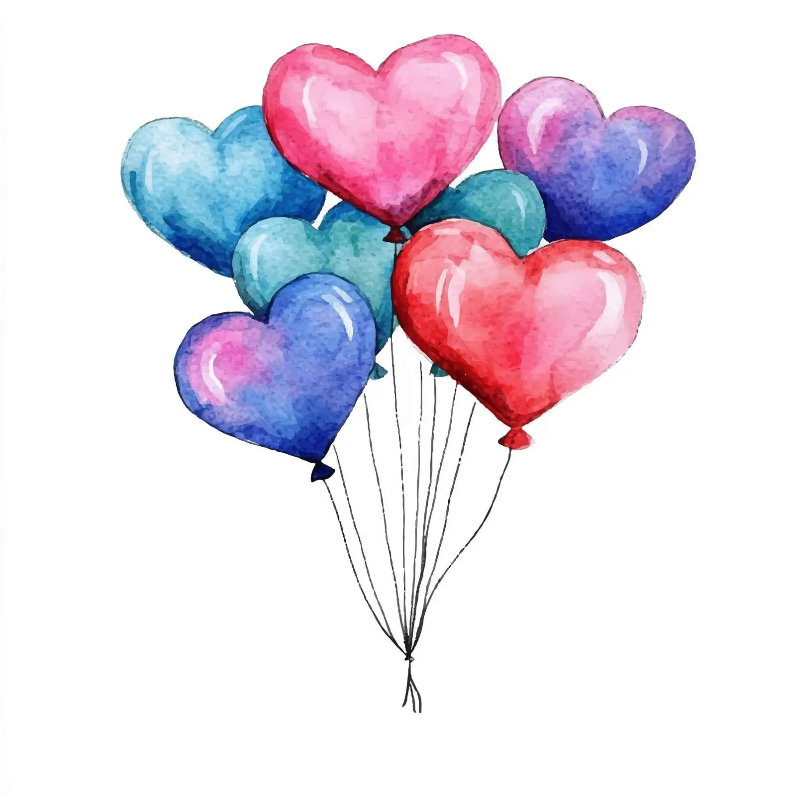 Colorful Watercolor Heart Balloons Vector Art — free download from Dotvec