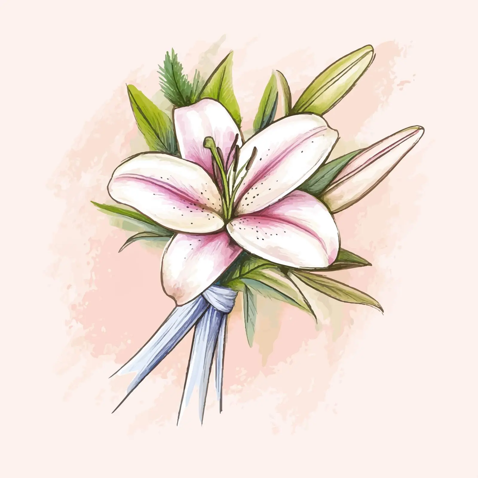 Hand-Drawn Watercolor Lily Boutonniere Illustration — free download from Dotvec