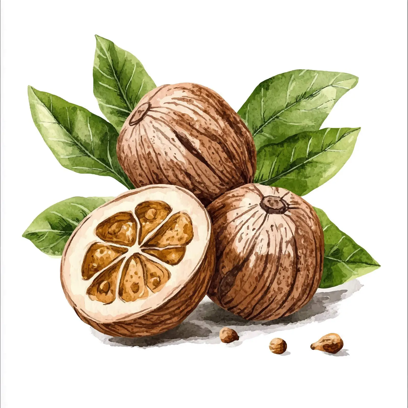 Colorful Hand-Drawn Nutmeg Watercolor Illustration — free download from Dotvec