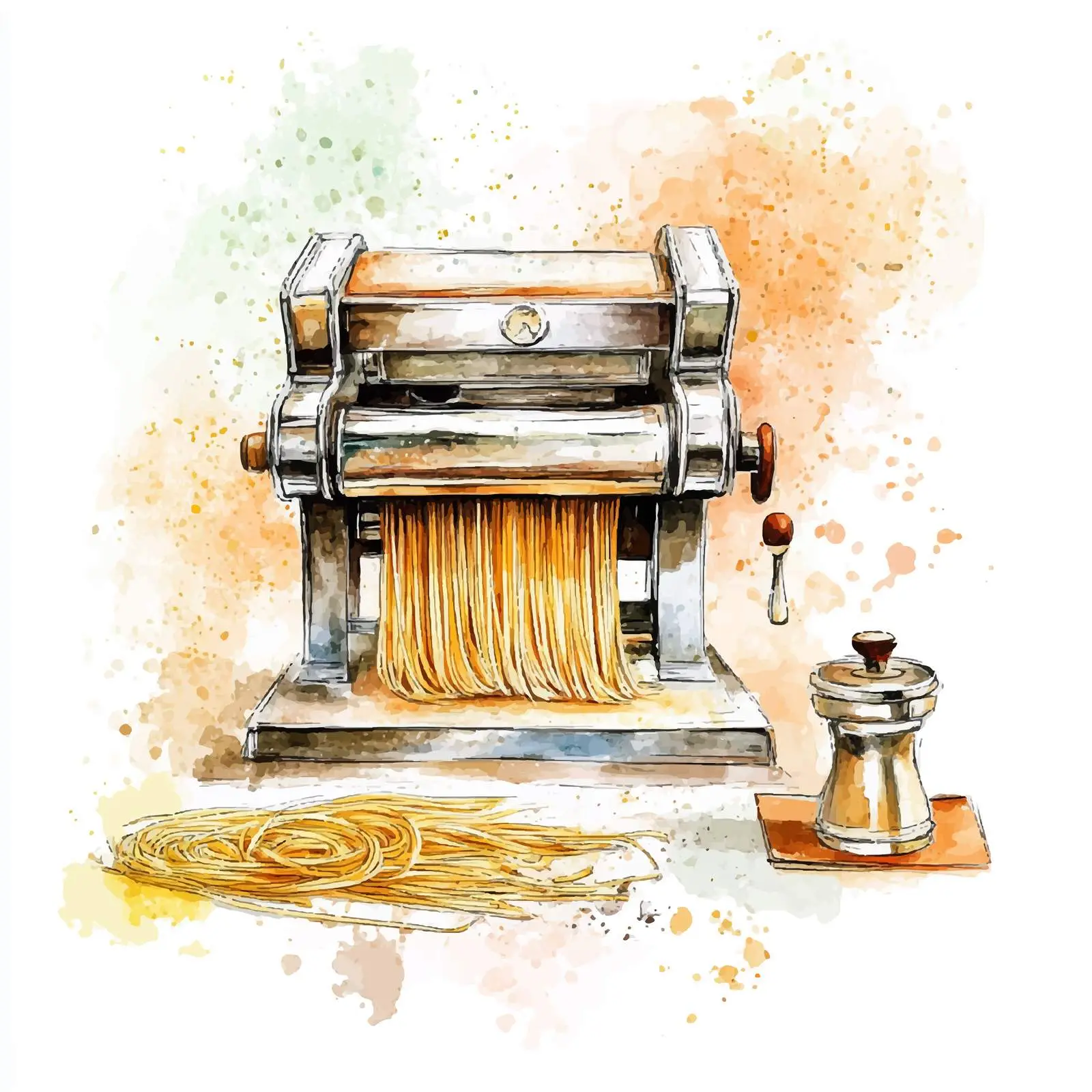 Hand-Drawn Watercolor Pasta Making Machine Sketch — free download from Dotvec