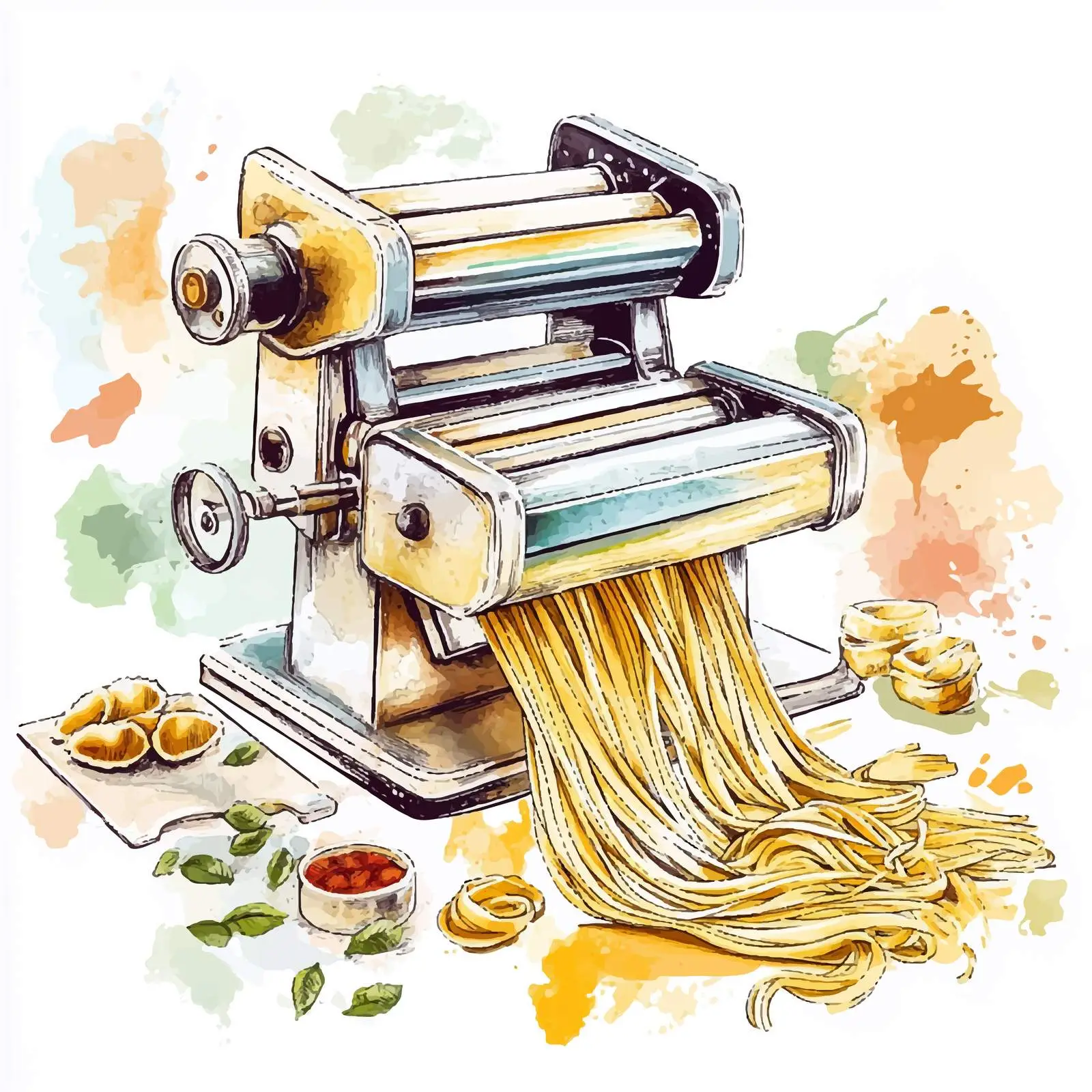 Colorful Watercolor Sketch of Pasta Machine — free download from Dotvec