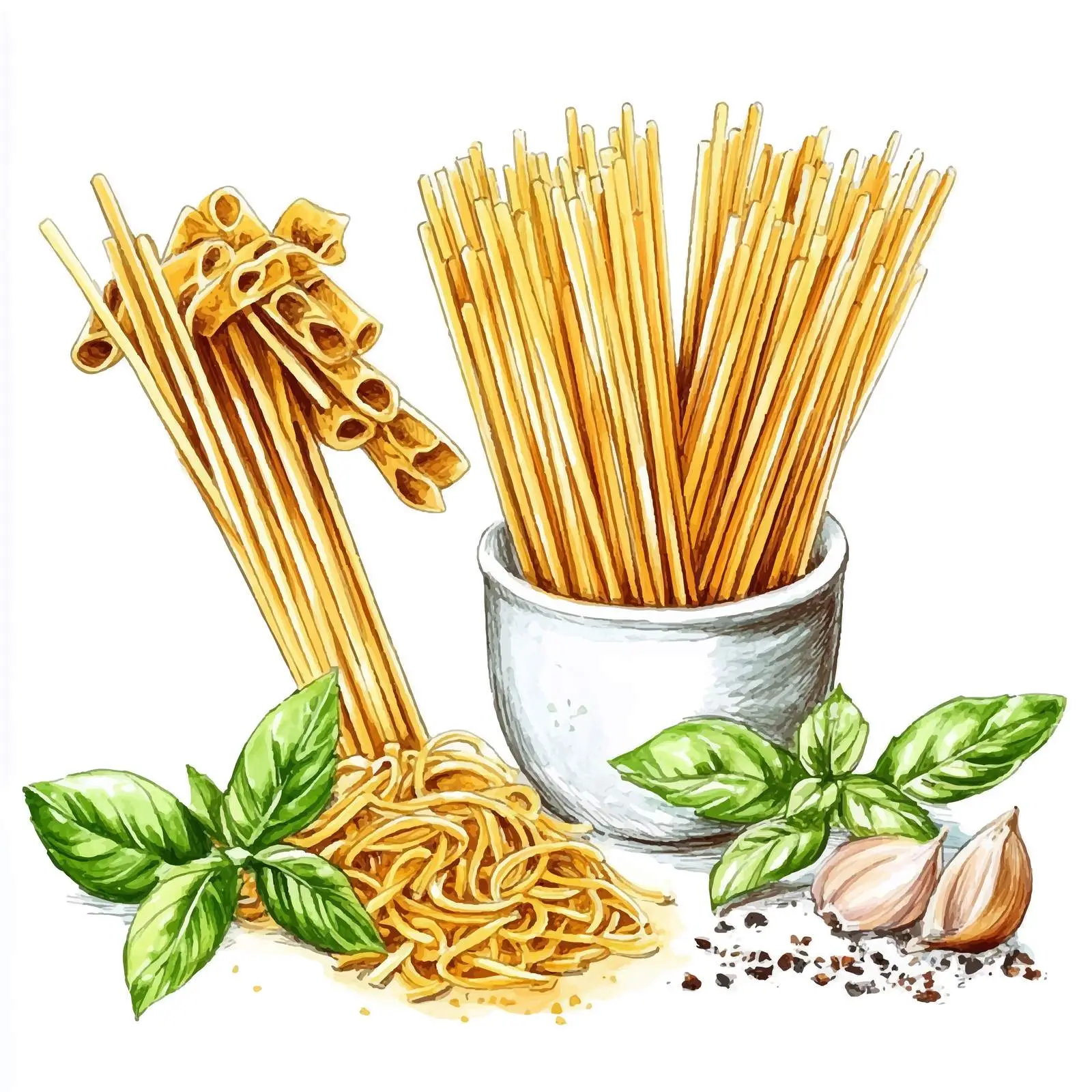 Colorful Hand-Drawn Watercolor Pasta Vector Art — free download from Dotvec