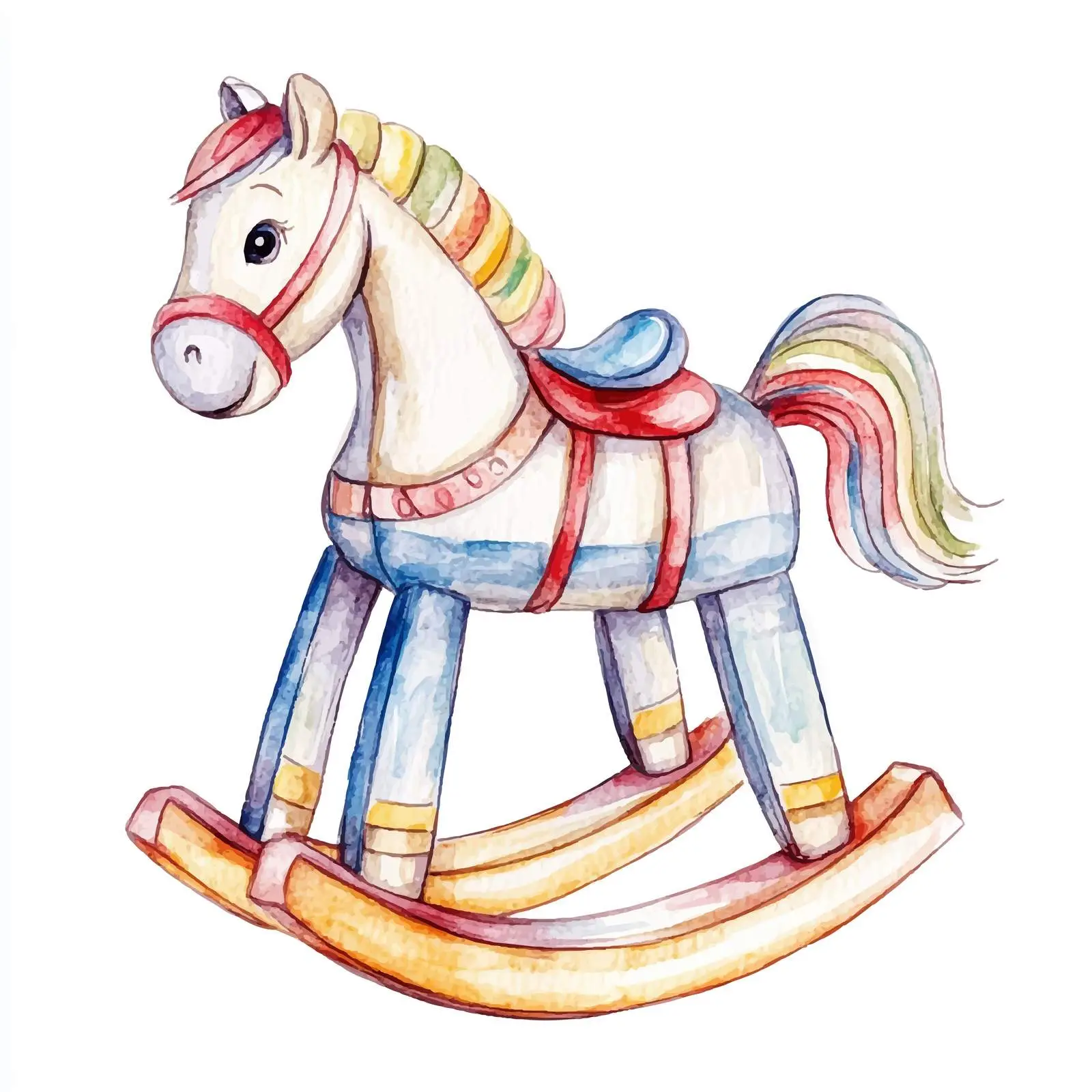 Colorful Watercolor Sketch of Rocking Horse — free download from Dotvec