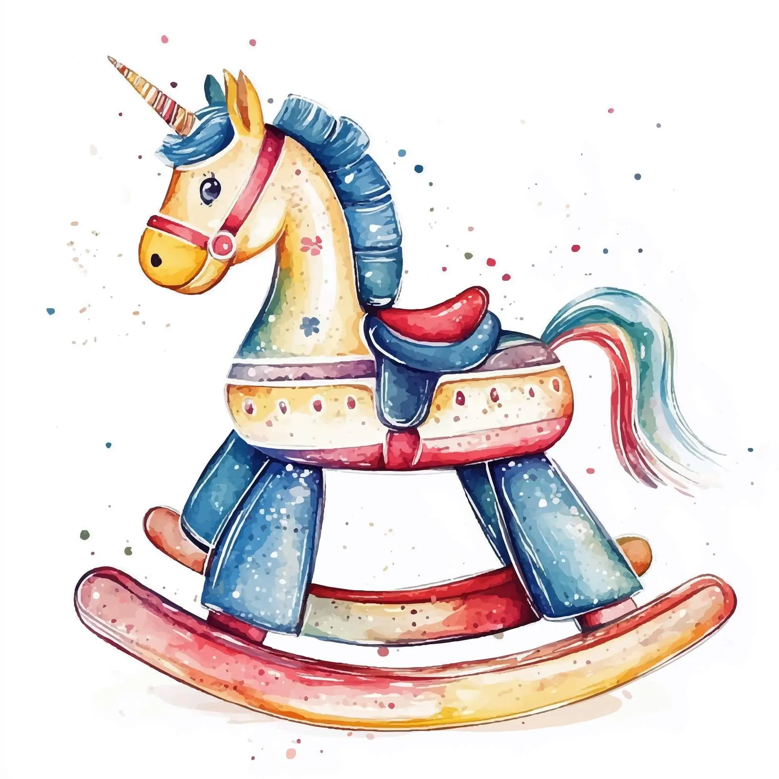 Colorful Hand-Drawn Watercolor Rocking Horse Vector — free download from Dotvec