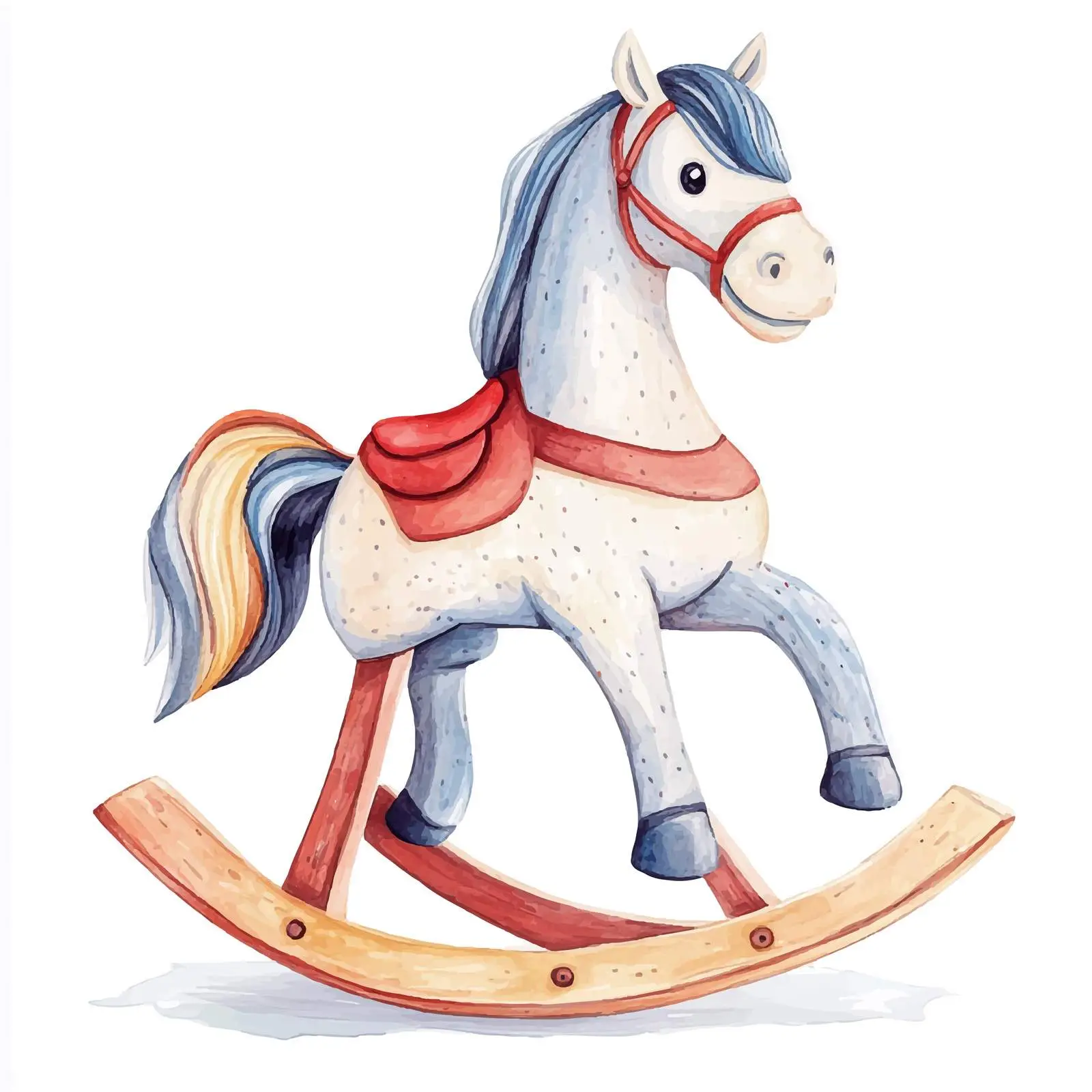 Colorful Hand-Drawn Watercolor Rocking Horse Illustration – free sketchy style image from Dotvec