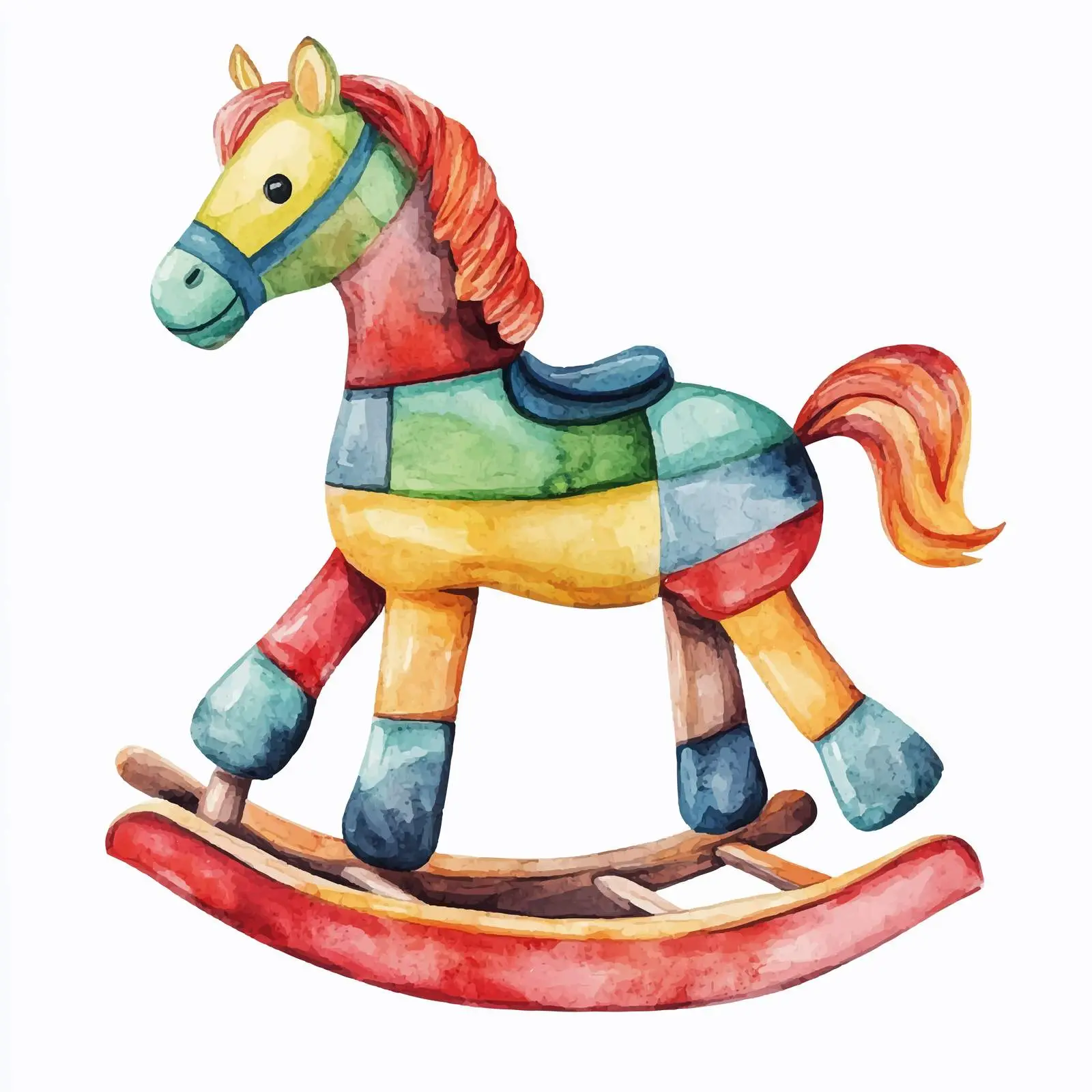 Vibrant Hand-Drawn Watercolor Rocking Horse Sketch — free download from Dotvec