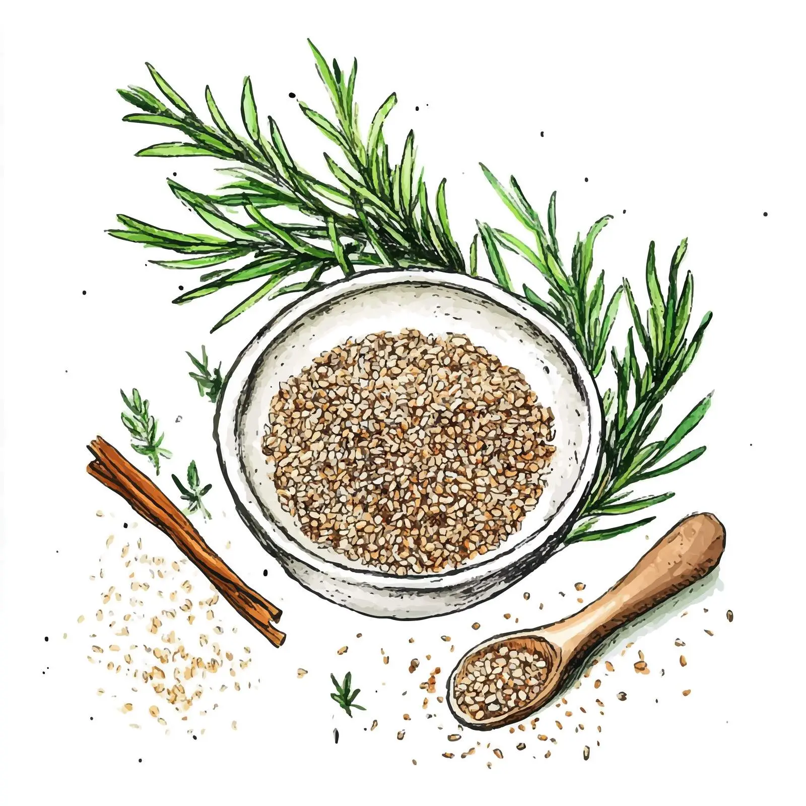 Colorful Hand-Drawn Watercolor Sesame Illustration — free download from Dotvec