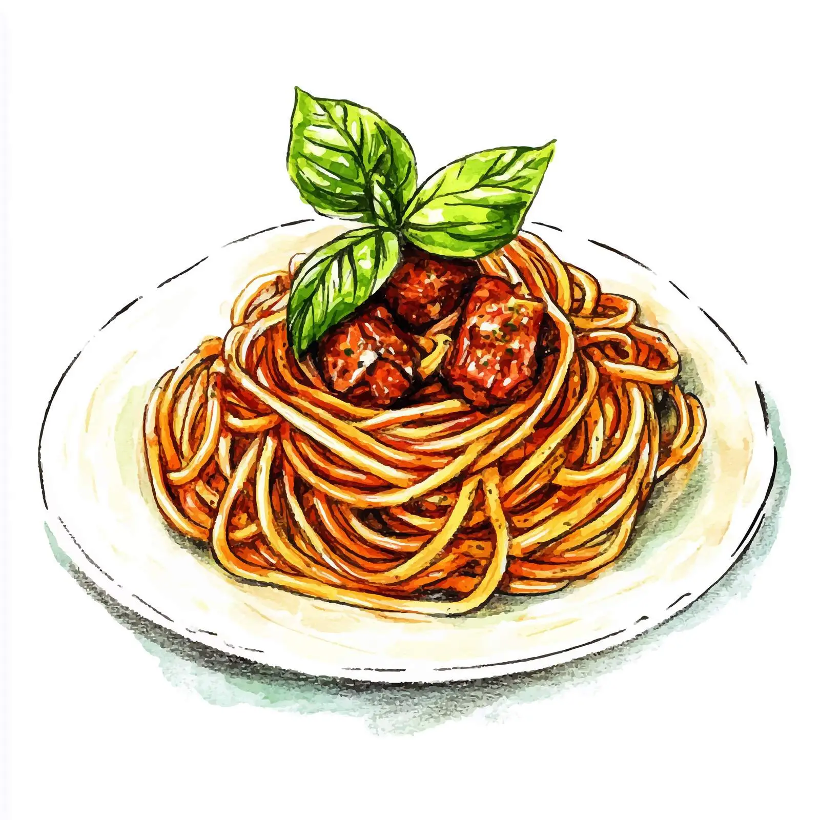 Colorful Hand-Drawn Spaghetti with Meat Watercolor — free download from Dotvec