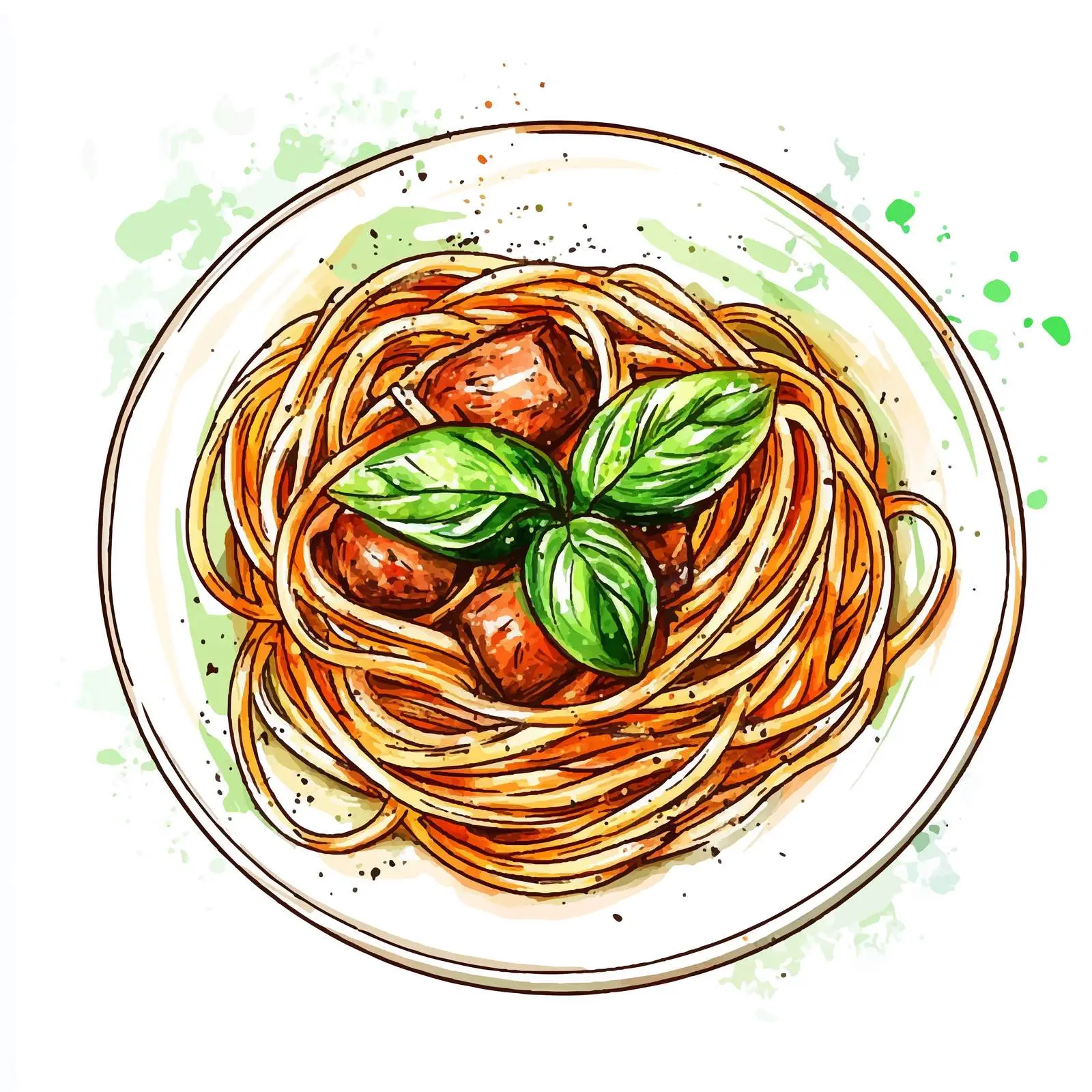 Colorful Hand-Drawn Spaghetti with Meat Illustration — free download from Dotvec