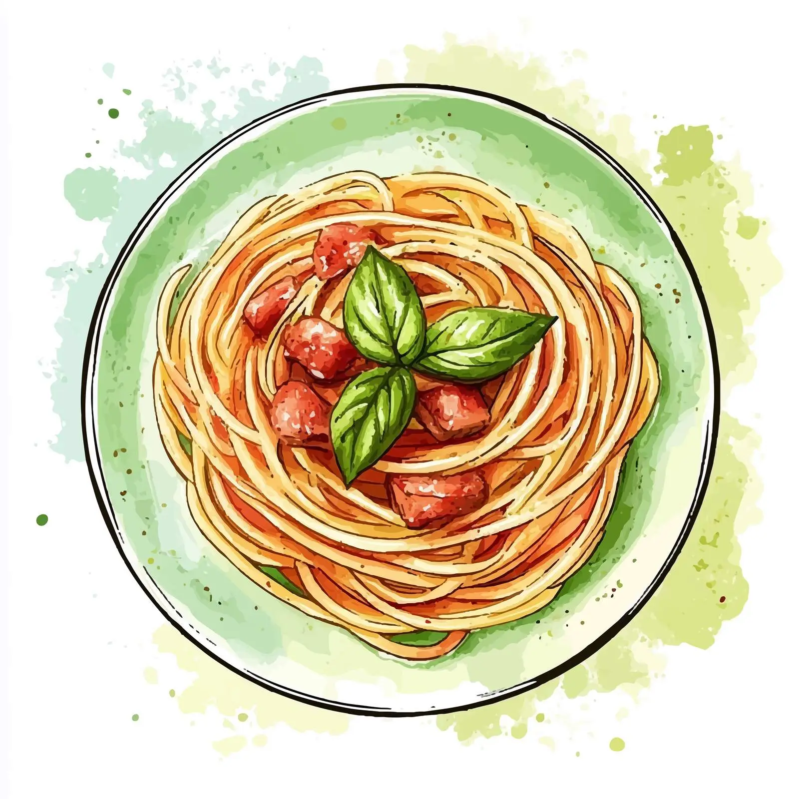 Hand-Drawn Watercolor Spaghetti with Meat — free download from Dotvec