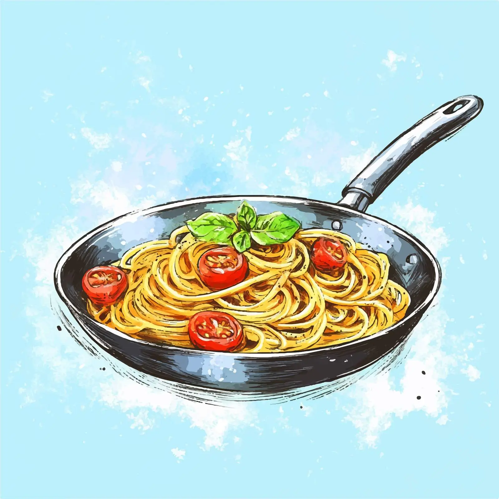 Hand-Drawn Watercolor Spaghetti with Tomatoes — free download from Dotvec