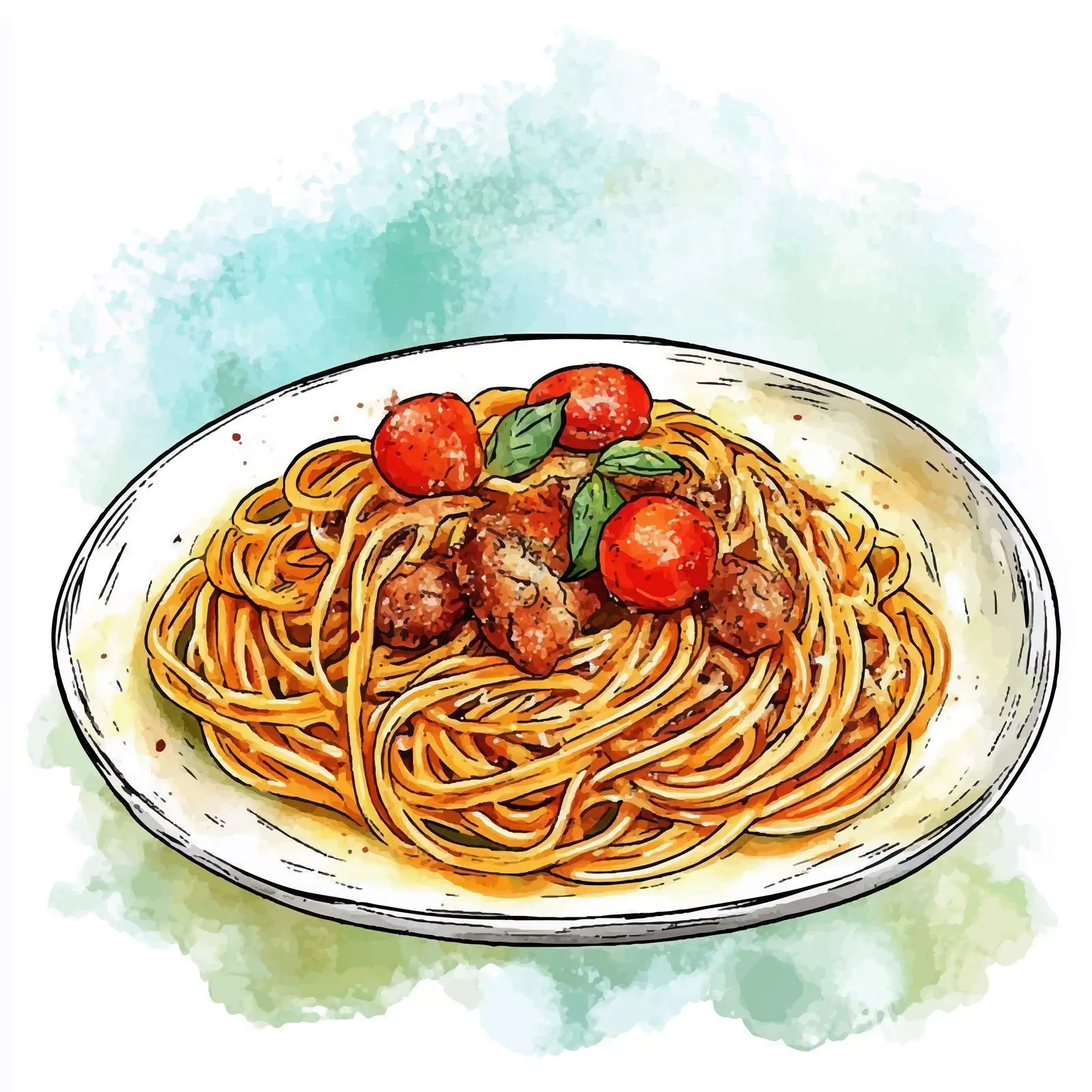 Colorful Hand-Drawn Spaghetti with Tomato Sketch – free food sketch image from Dotvec