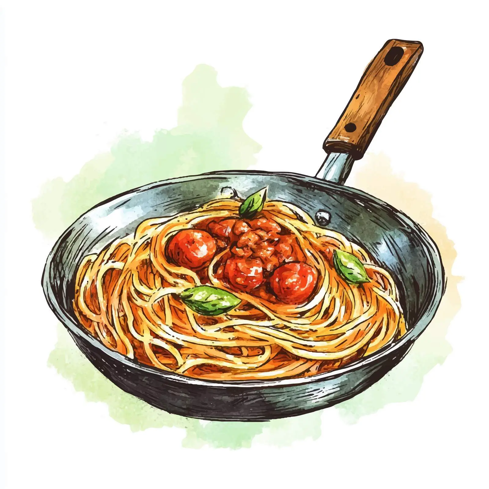 Colorful Hand-Drawn Spaghetti Watercolor Illustration – free food sketch image from Dotvec