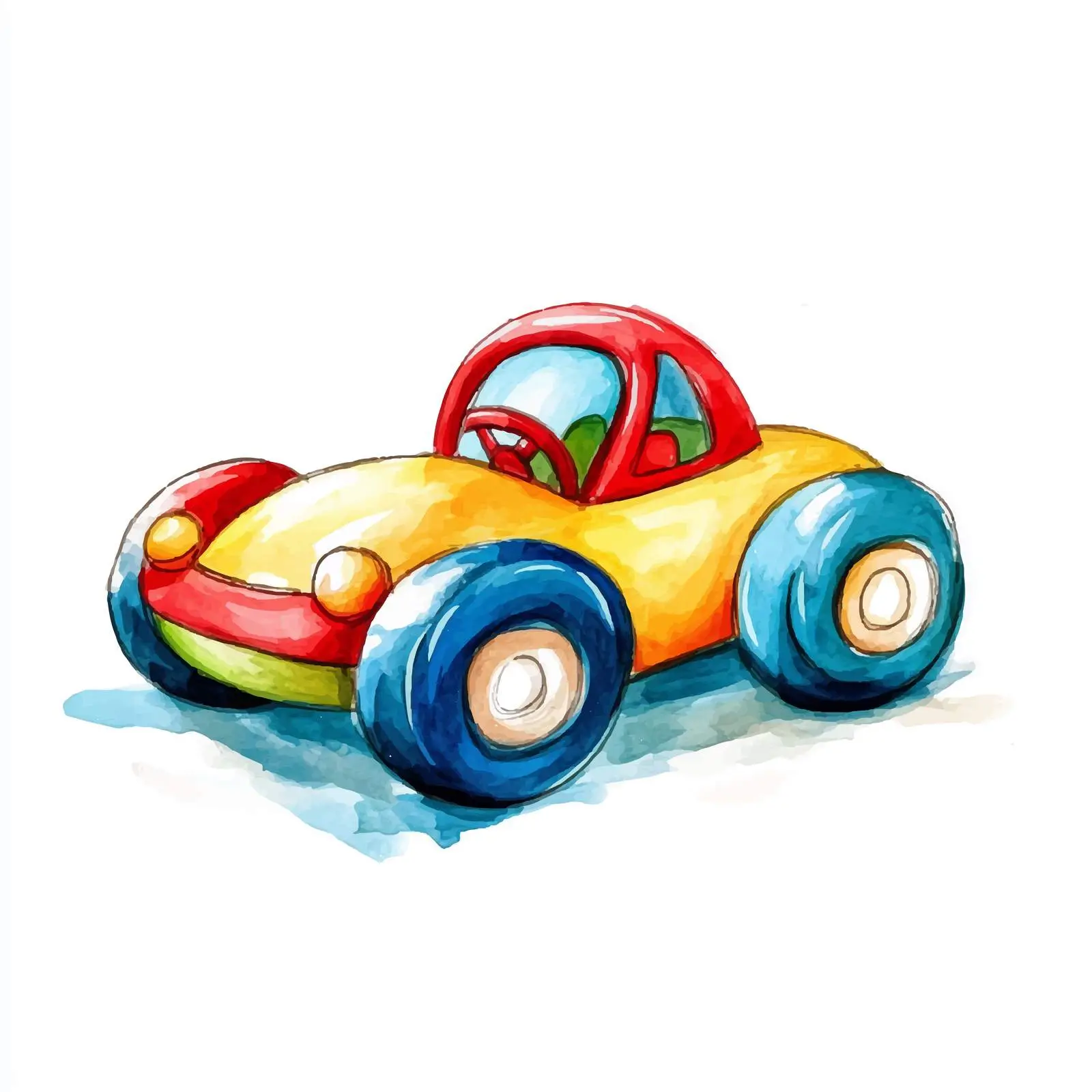 Hand-Drawn Colorful Watercolor Toy Car Sketch — free download from Dotvec