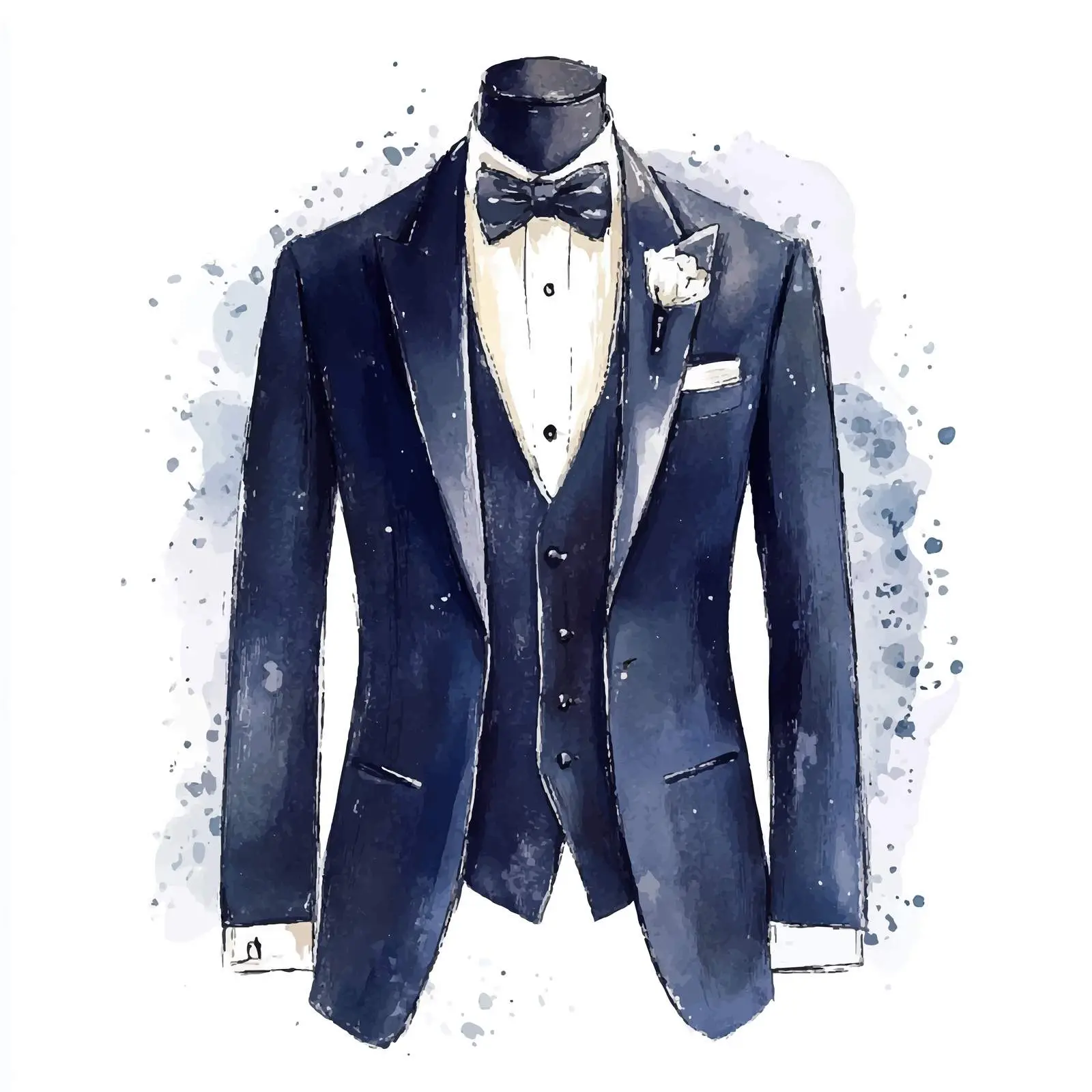 Hand-Drawn Tuxedo Watercolor Wedding Vector — free download from Dotvec