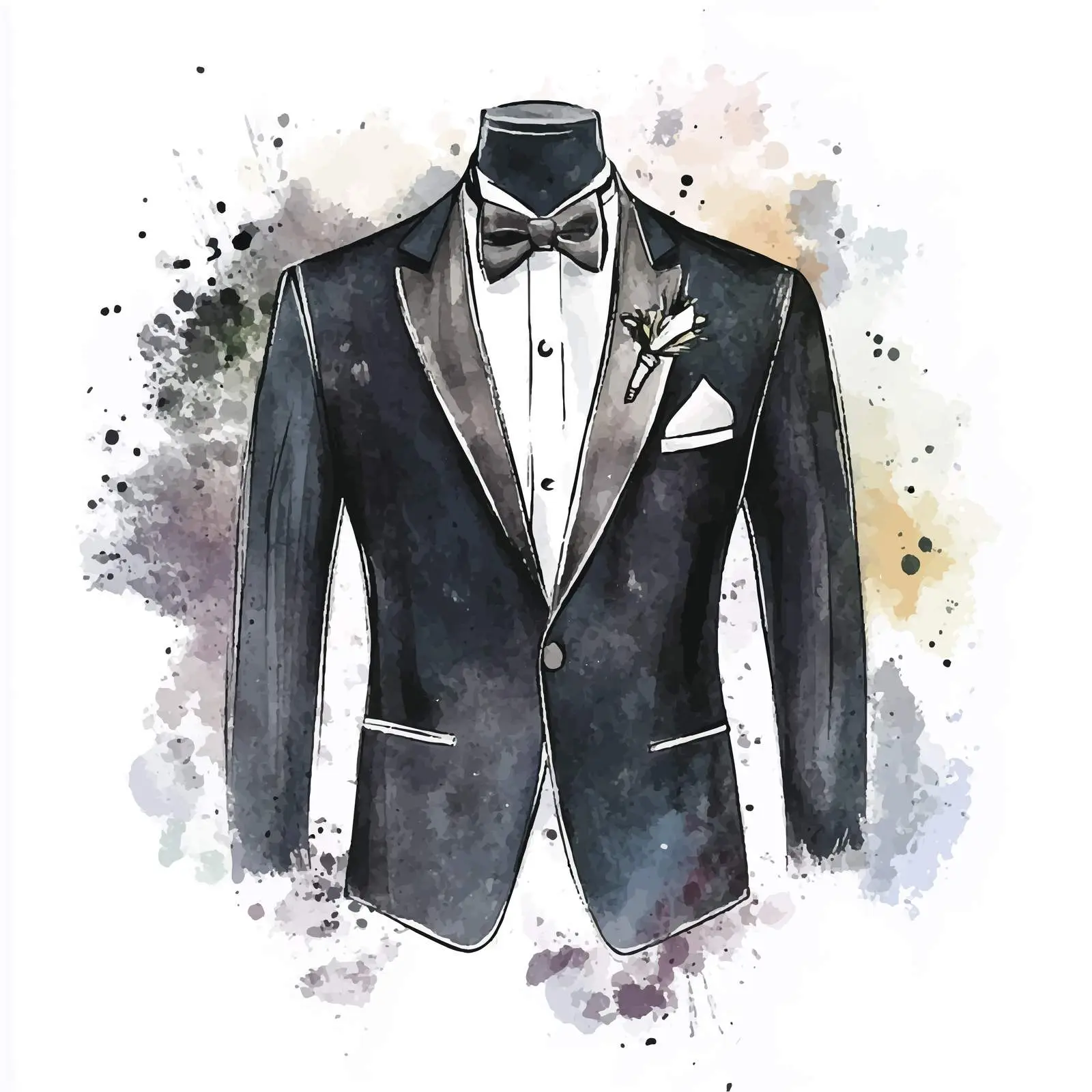 Colorful Hand-Drawn Tuxedo Watercolor Illustration – free nuptial image from Dotvec