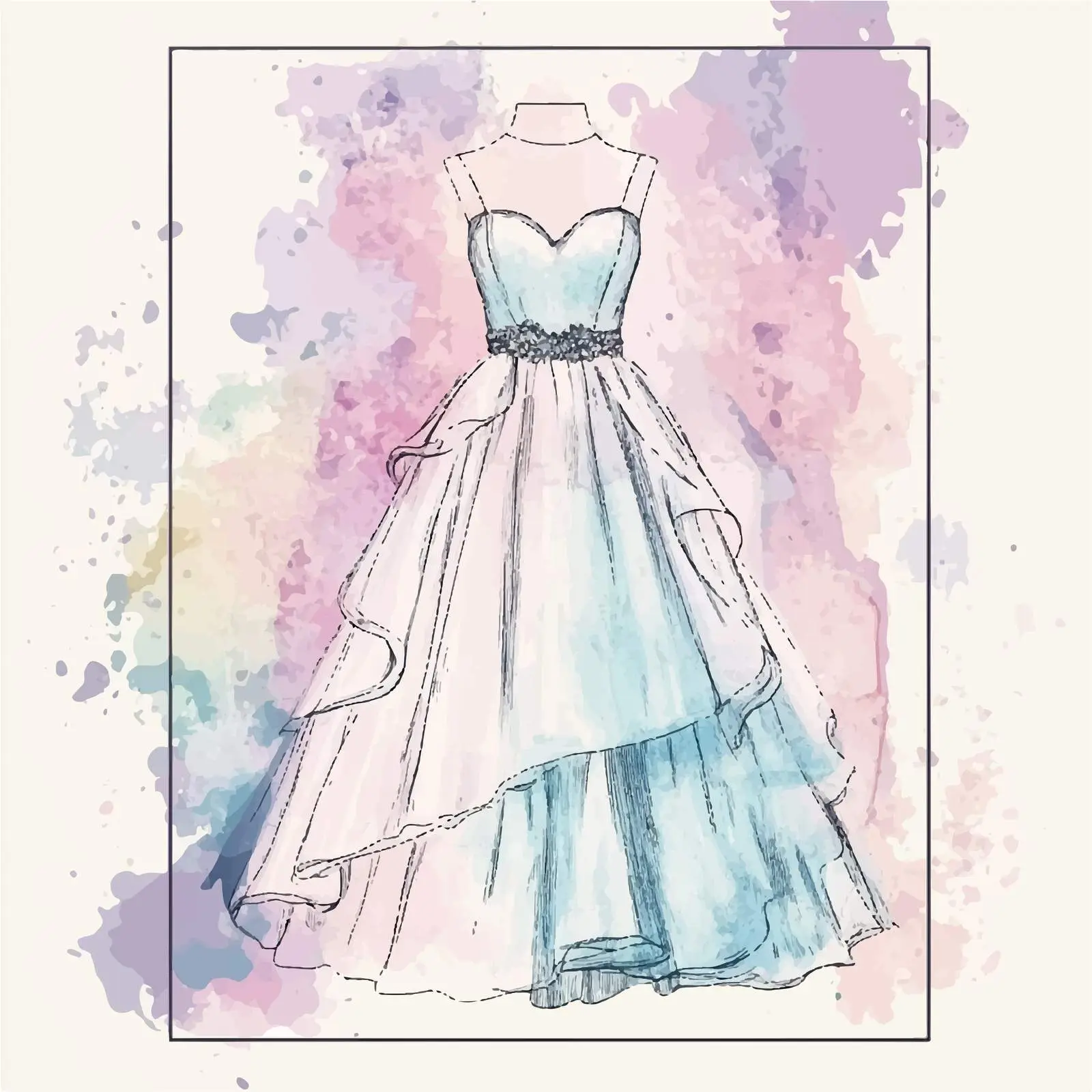 Colorful Hand-Drawn Wedding Gown Watercolor Sketch — free download from Dotvec