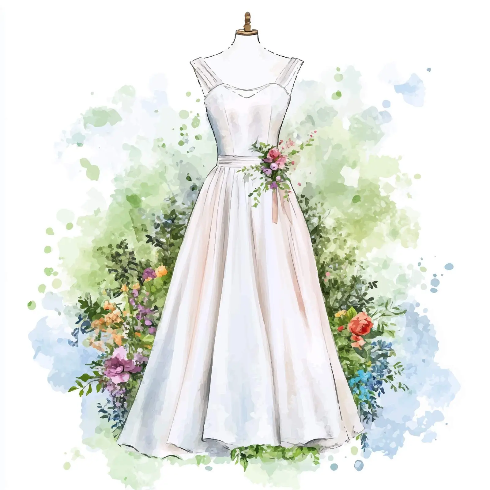 Colorful Hand-Drawn Wedding Gown Sketch — free download from Dotvec