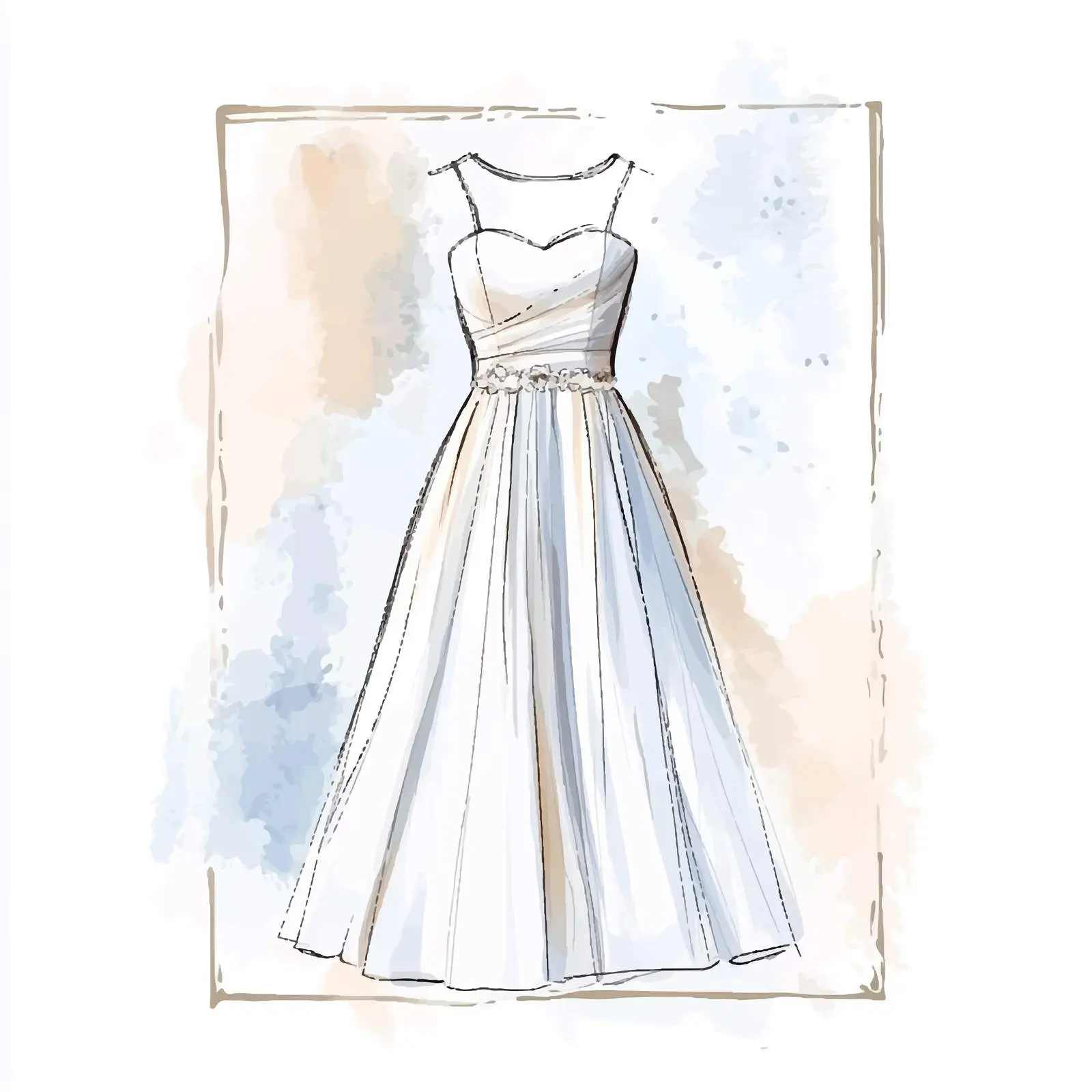 Colorful Hand-Drawn Wedding Gown Watercolor Sketch — free download from Dotvec