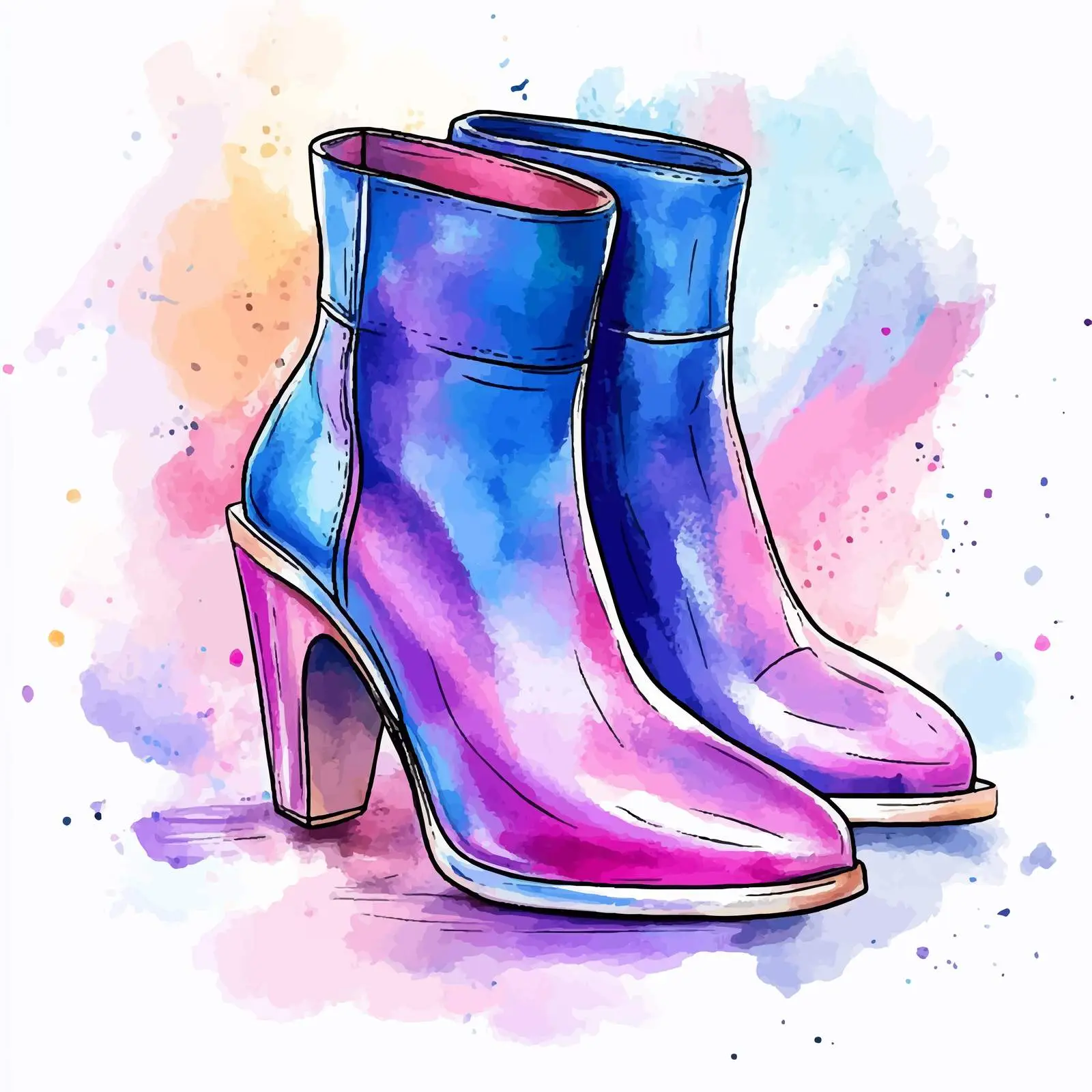 Colorful Hand-Drawn Watercolor Women’s Ankle Shoes — free download from Dotvec