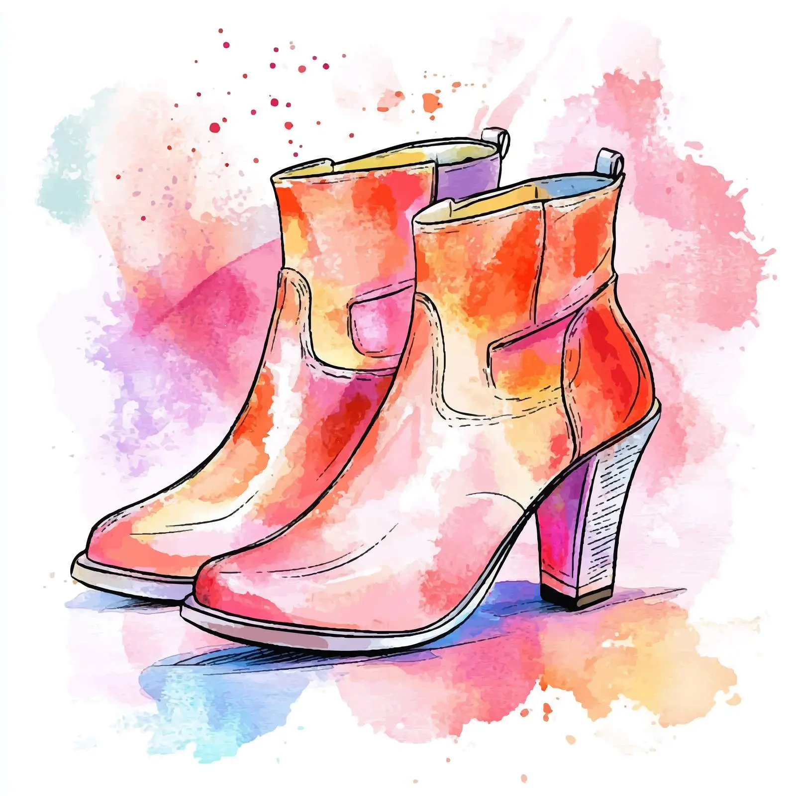 Colorful Hand-Drawn Watercolor Women's Ankle Shoes — free download from Dotvec