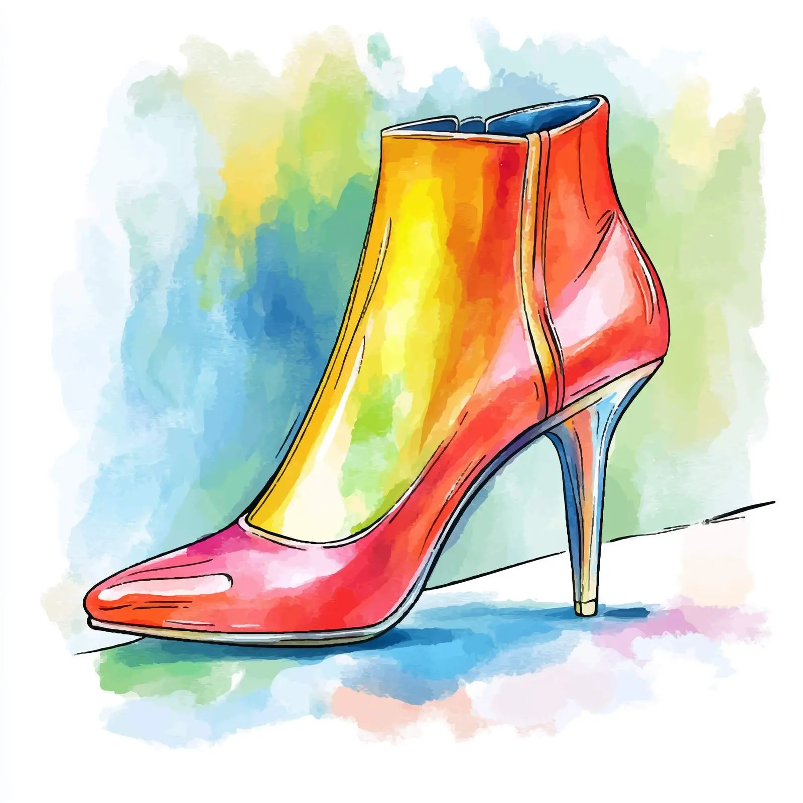 Colorful Hand-Drawn Watercolor Women’s Ankle Shoes — free download from Dotvec
