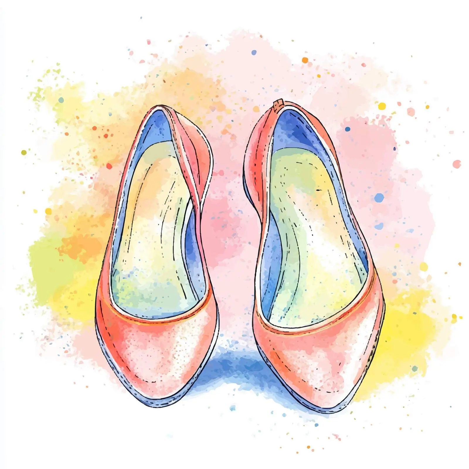 Colorful Hand-Drawn Watercolor Women’s Ballet Shoes — free download from Dotvec