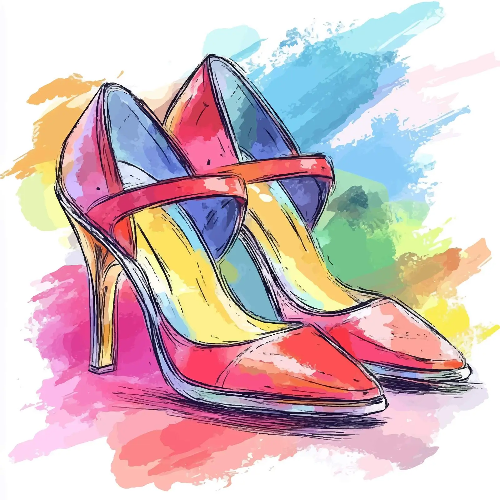 Colorful Watercolor Hand-Drawn Women's Shoes — free download from Dotvec