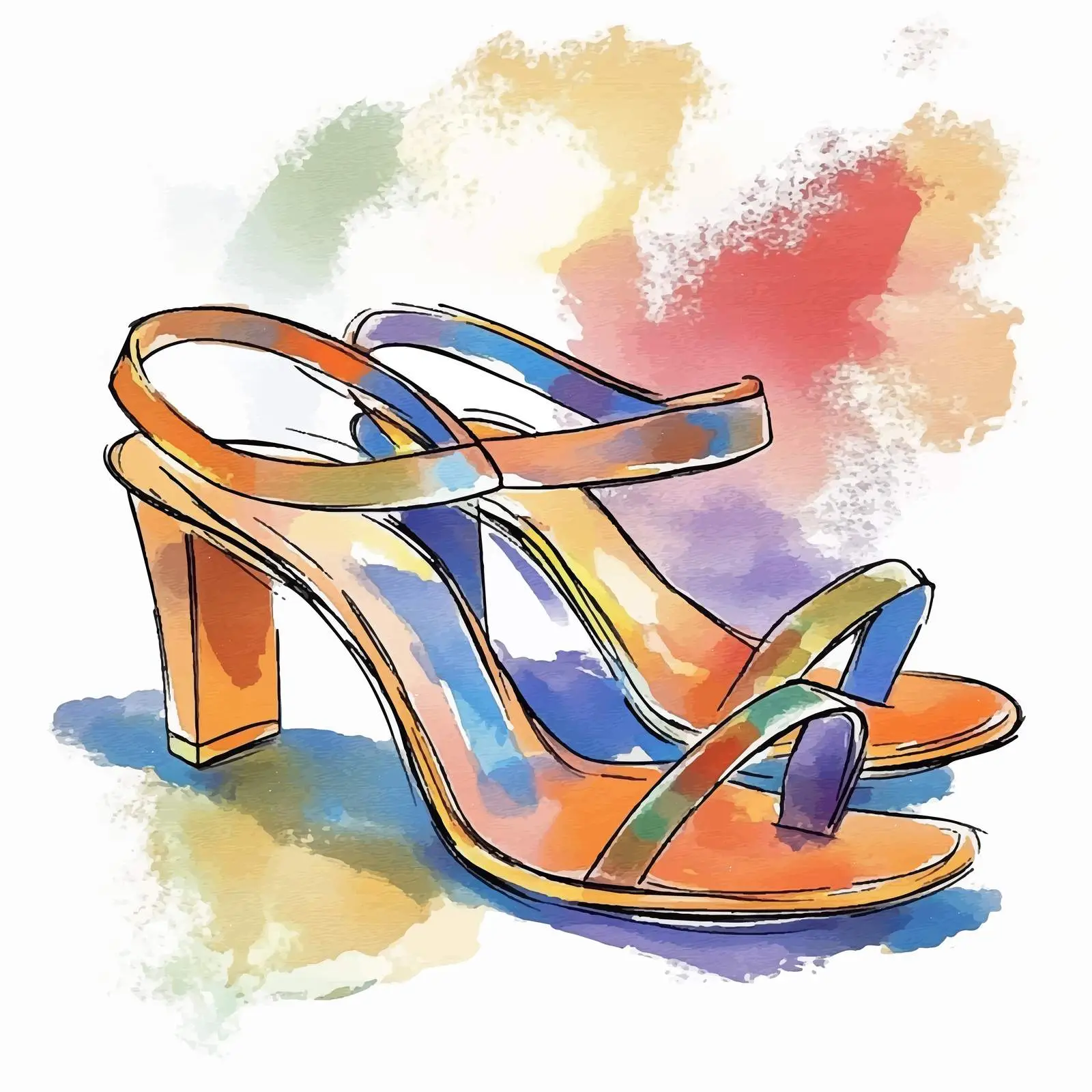 Colorful Hand-Drawn Watercolor Women’s Shoes Sketch — free download from Dotvec