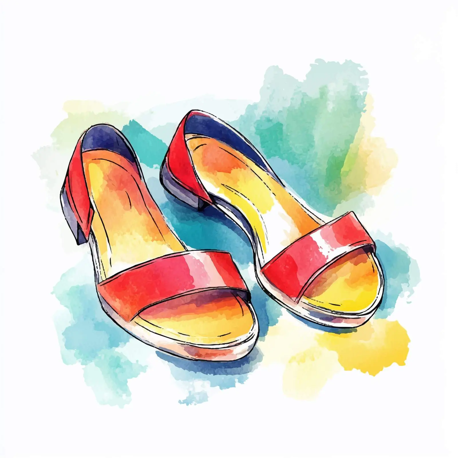 Colorful Hand-Drawn Watercolor Women’s Shoes — free download from Dotvec