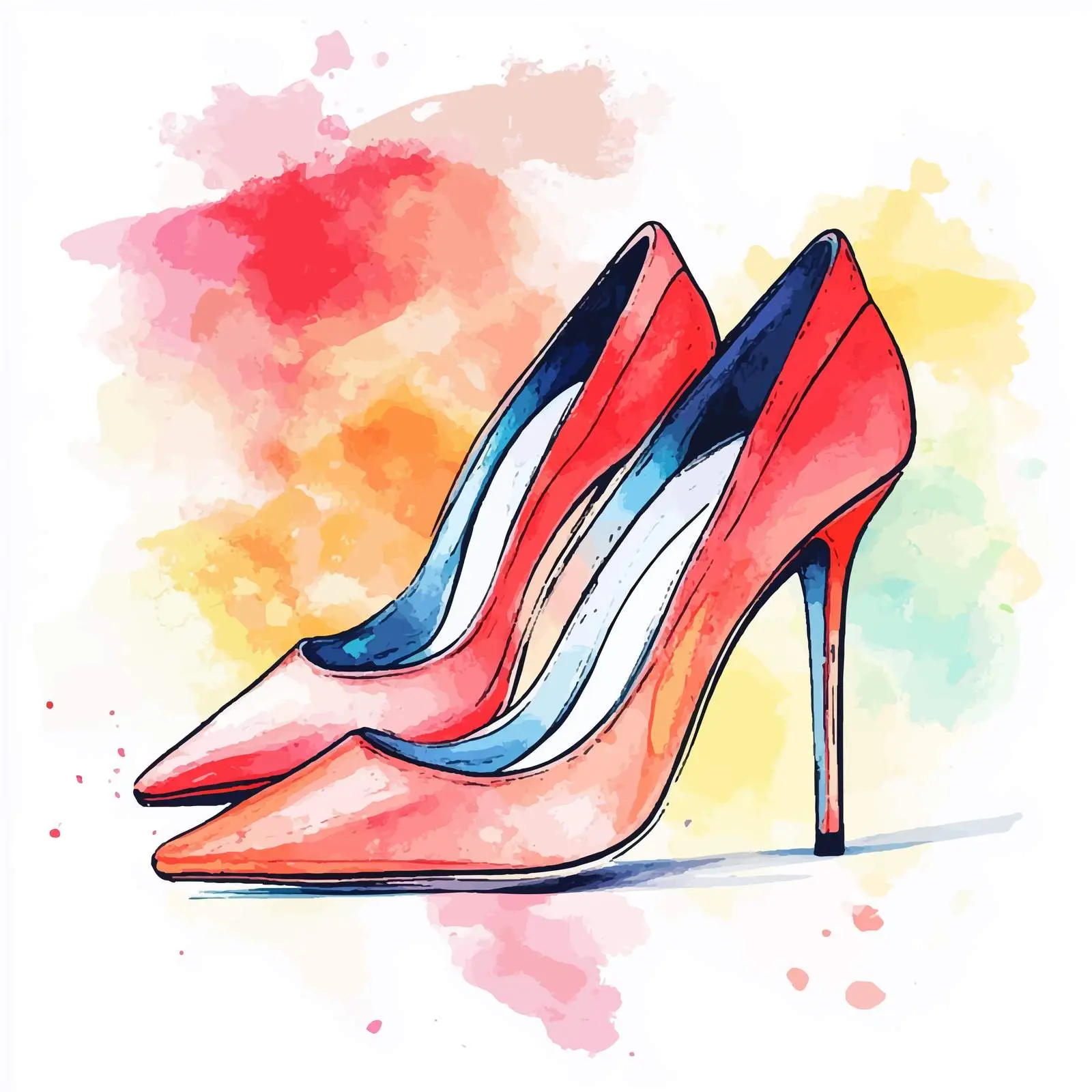 Colorful Hand-Drawn Watercolor Women's Pumps – free sartorial image from Dotvec
