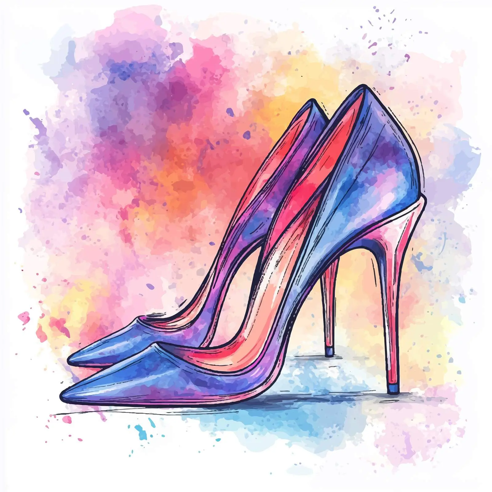 Colorful Hand-Drawn Watercolor Women Pumps Sketch — free download from Dotvec