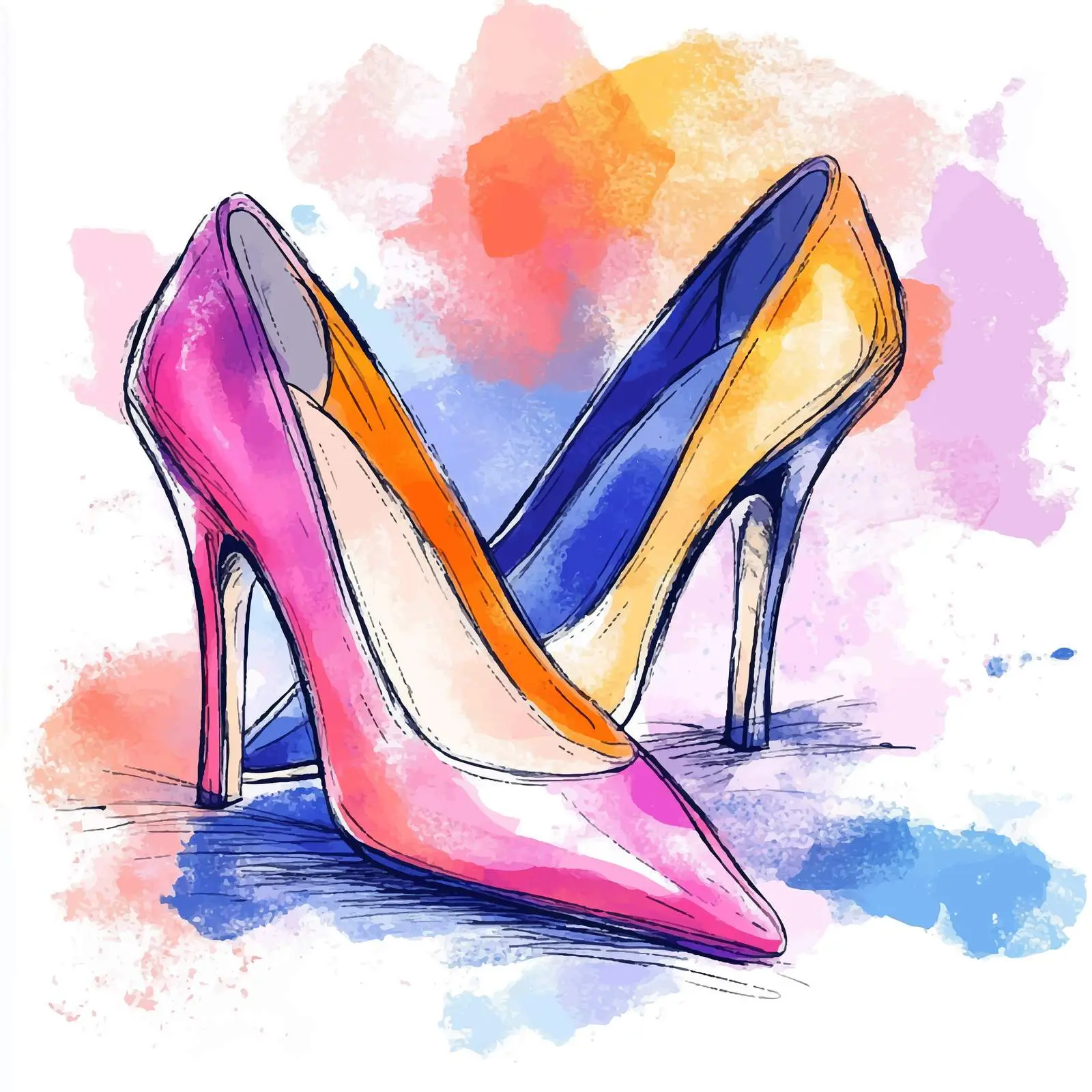 Colorful Watercolor Hand-Drawn Women's Pumps — free download from Dotvec
