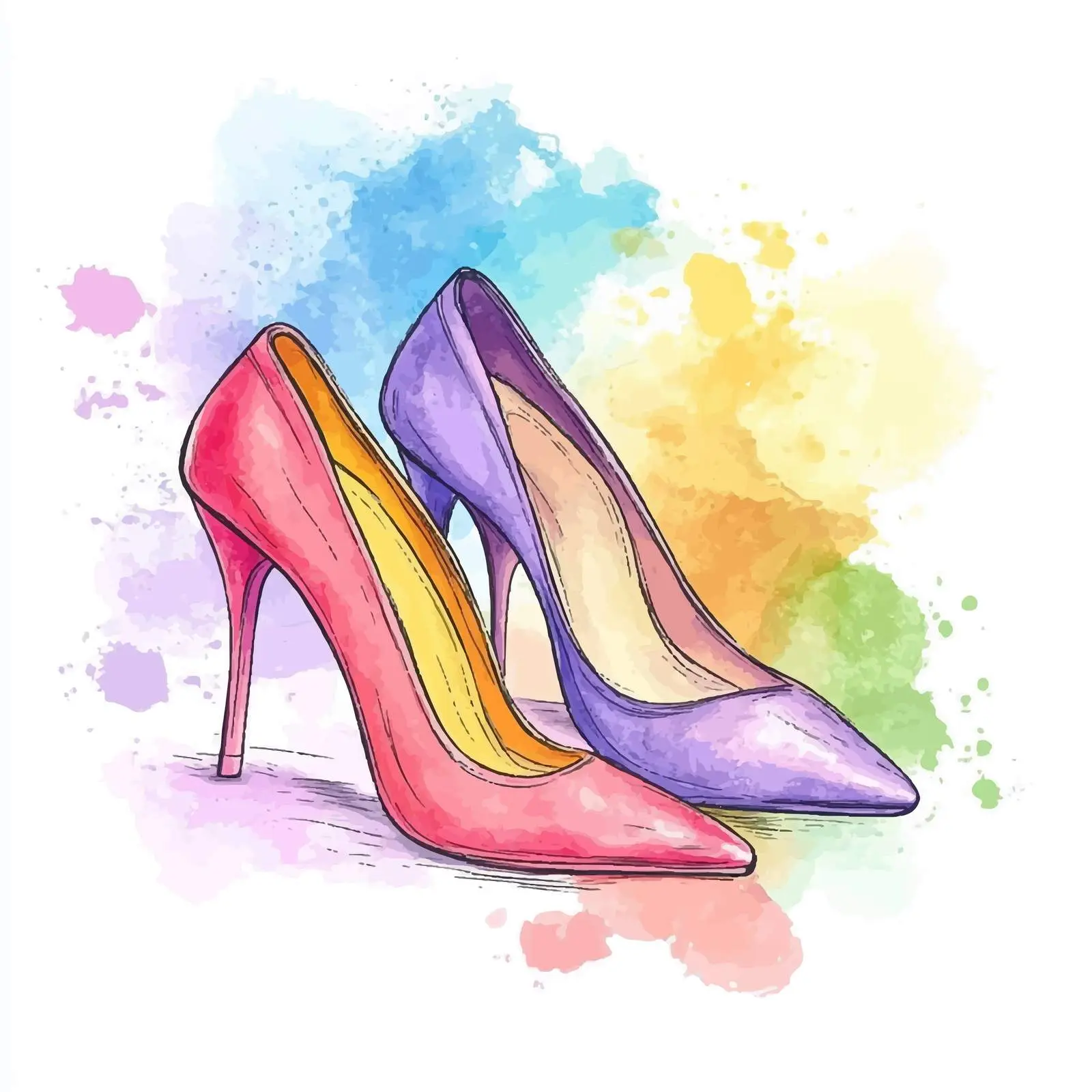 Colorful Hand-Drawn Watercolor Women’s Pumps Sketch — free download from Dotvec