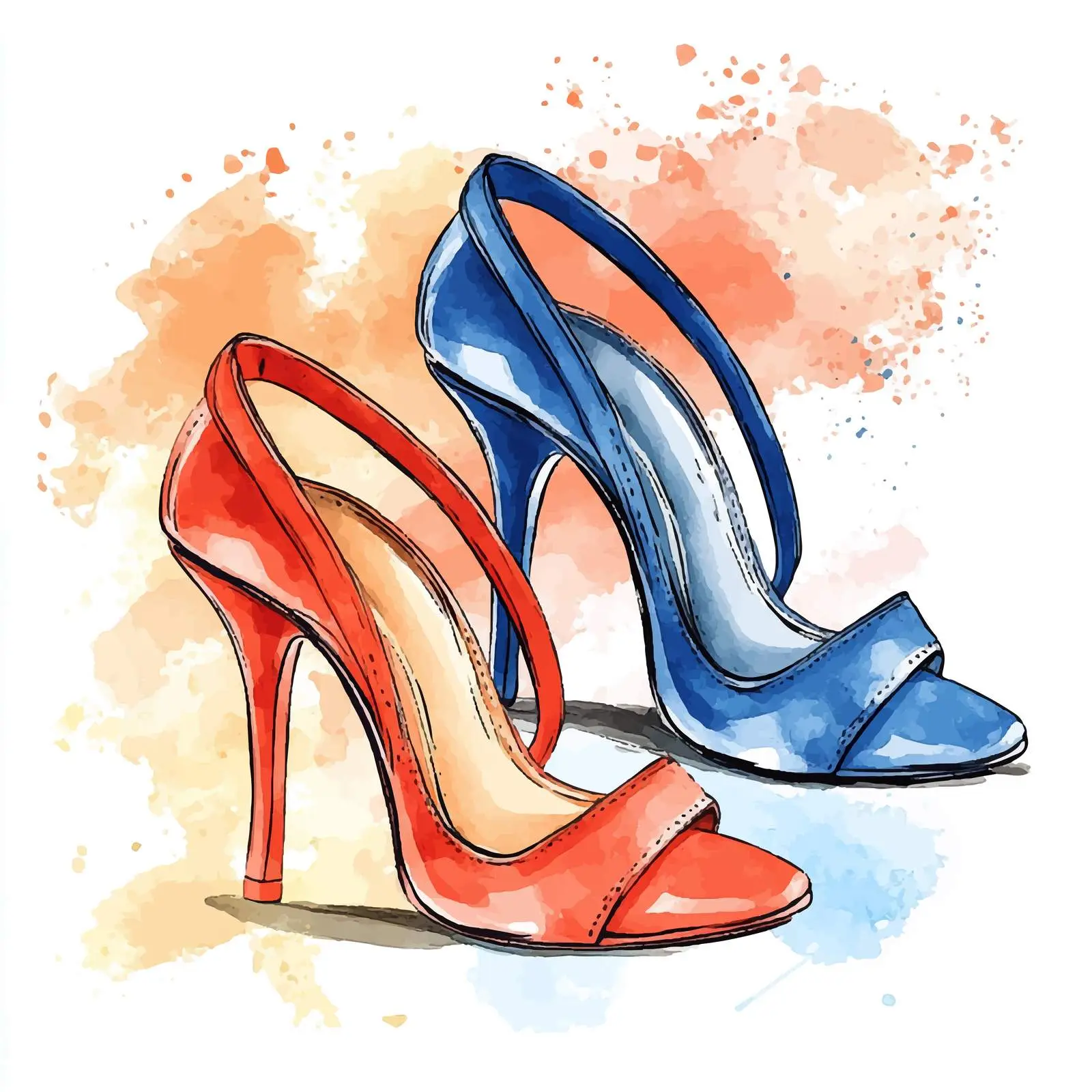 Hand-Drawn Watercolor Women’s Slingback Shoes — free download from Dotvec
