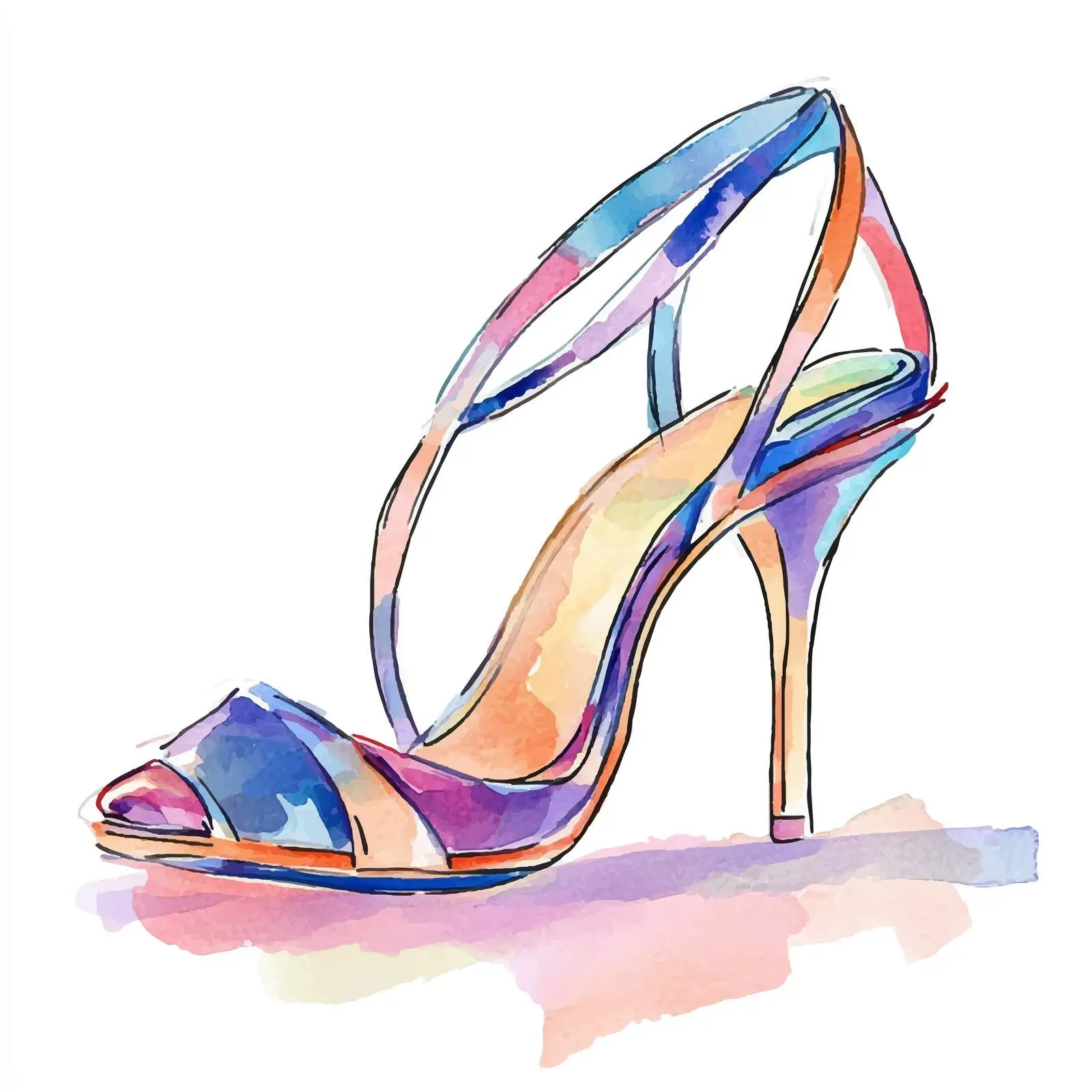 Colorful Hand-Drawn Watercolor Women’s Shoes Sketch — free download from Dotvec