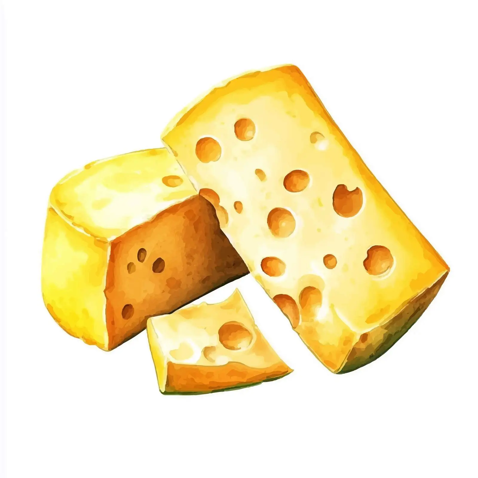 Colorful Hand-Drawn Yellow Cheese Watercolor Vector – free foodie illustration image from Dotvec