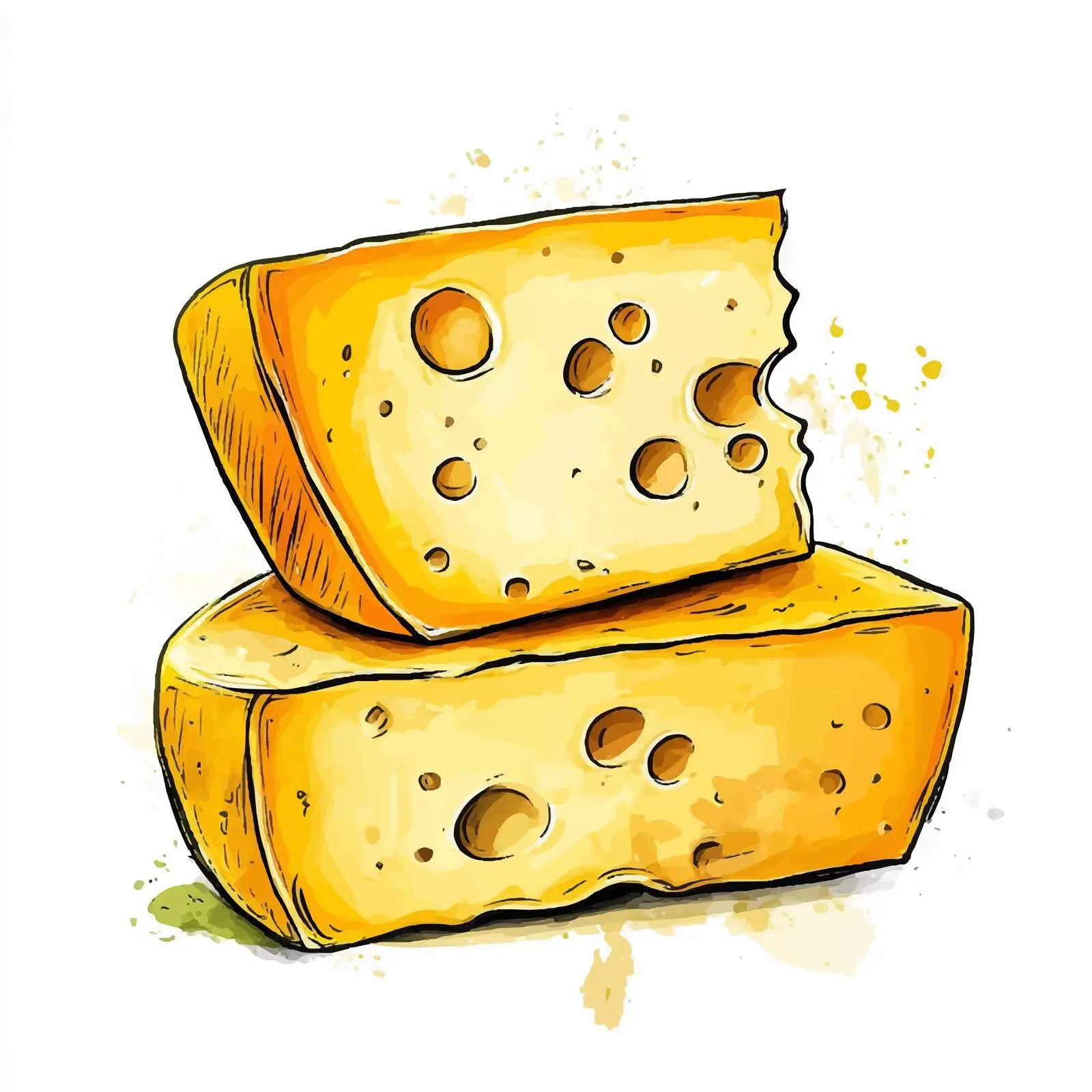 Vibrant Hand-Drawn Yellow Cheese Watercolor Sketch – free food sketch image from Dotvec