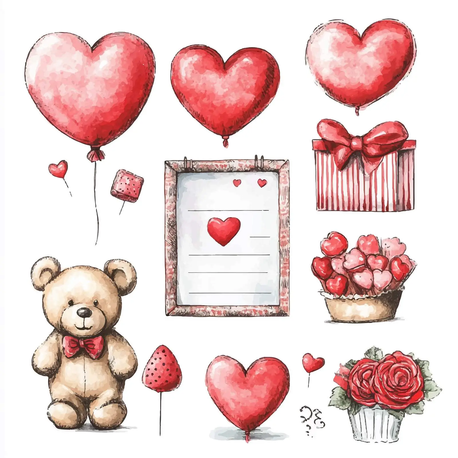Hand-Drawn Watercolor Valentine's Day Set — free download from Dotvec