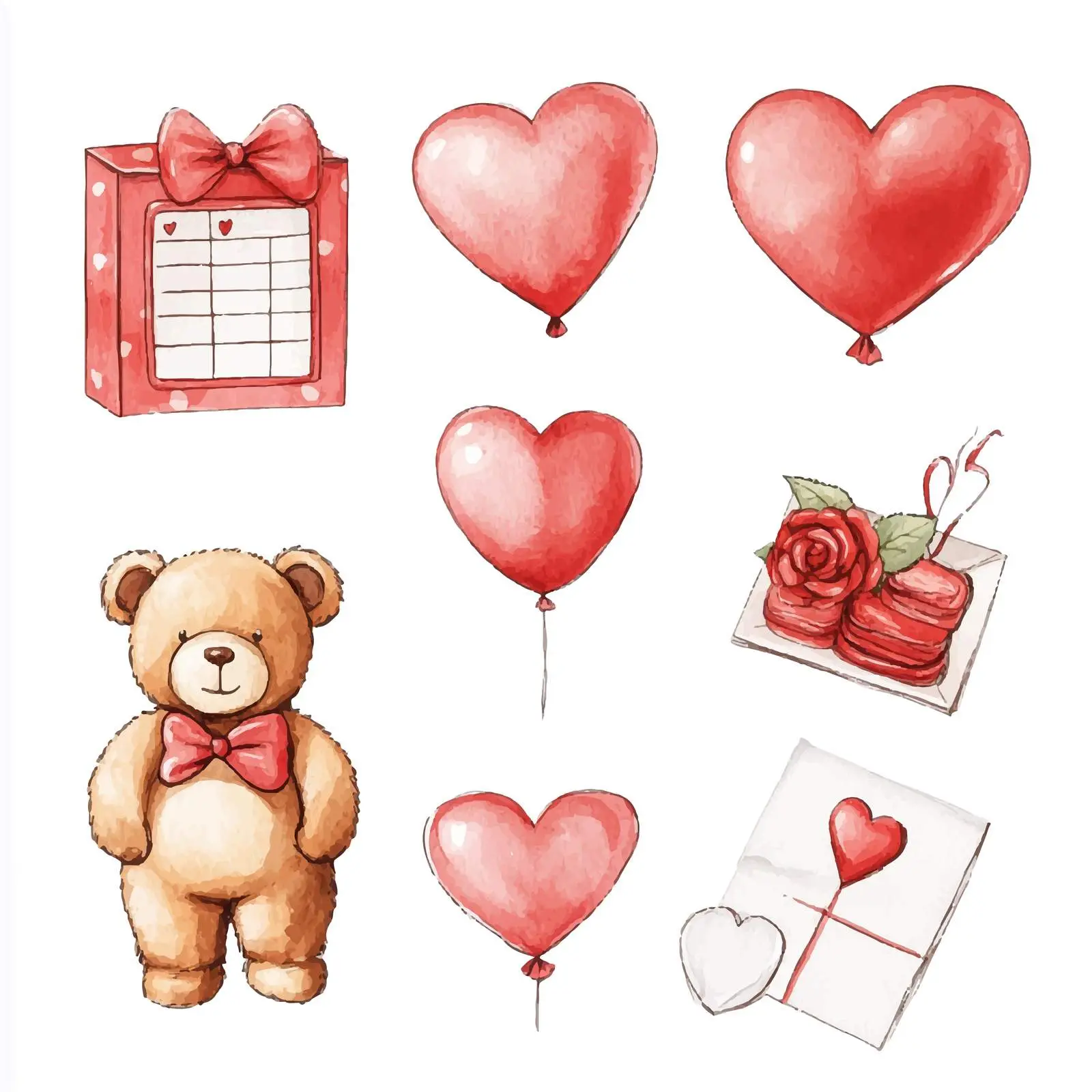 Colorful Hand-Drawn Watercolor Valentines Day Set — free download from Dotvec