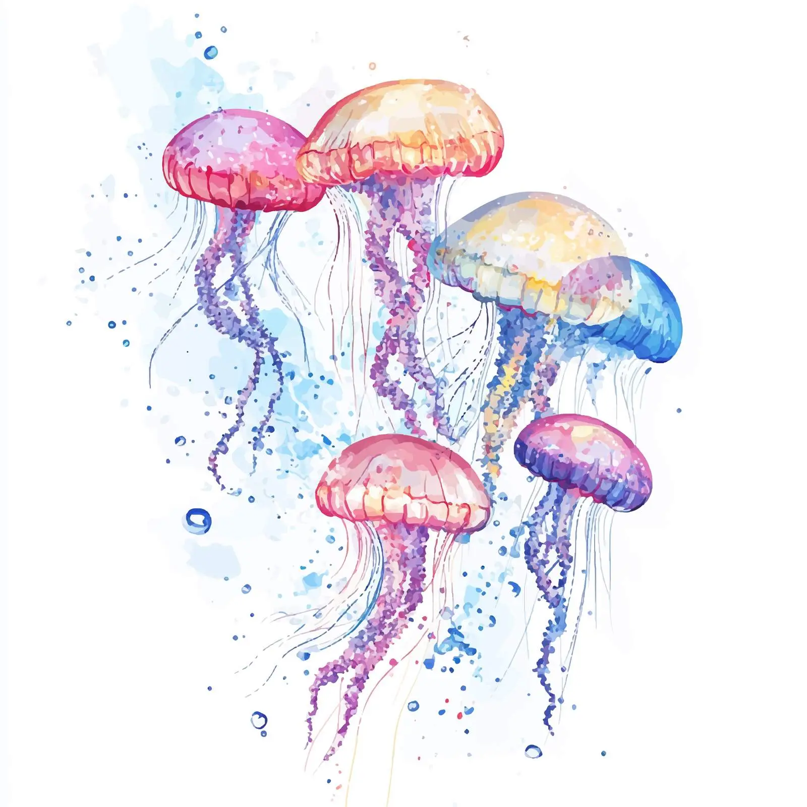 Colorful Watercolor Jellyfish Vector Illustration — free download from Dotvec