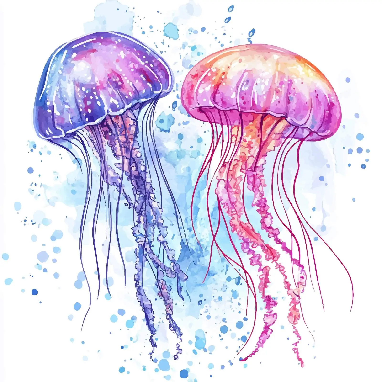 Colorful Watercolor Jellyfish Sketch on White Background – free mines image from Dotvec