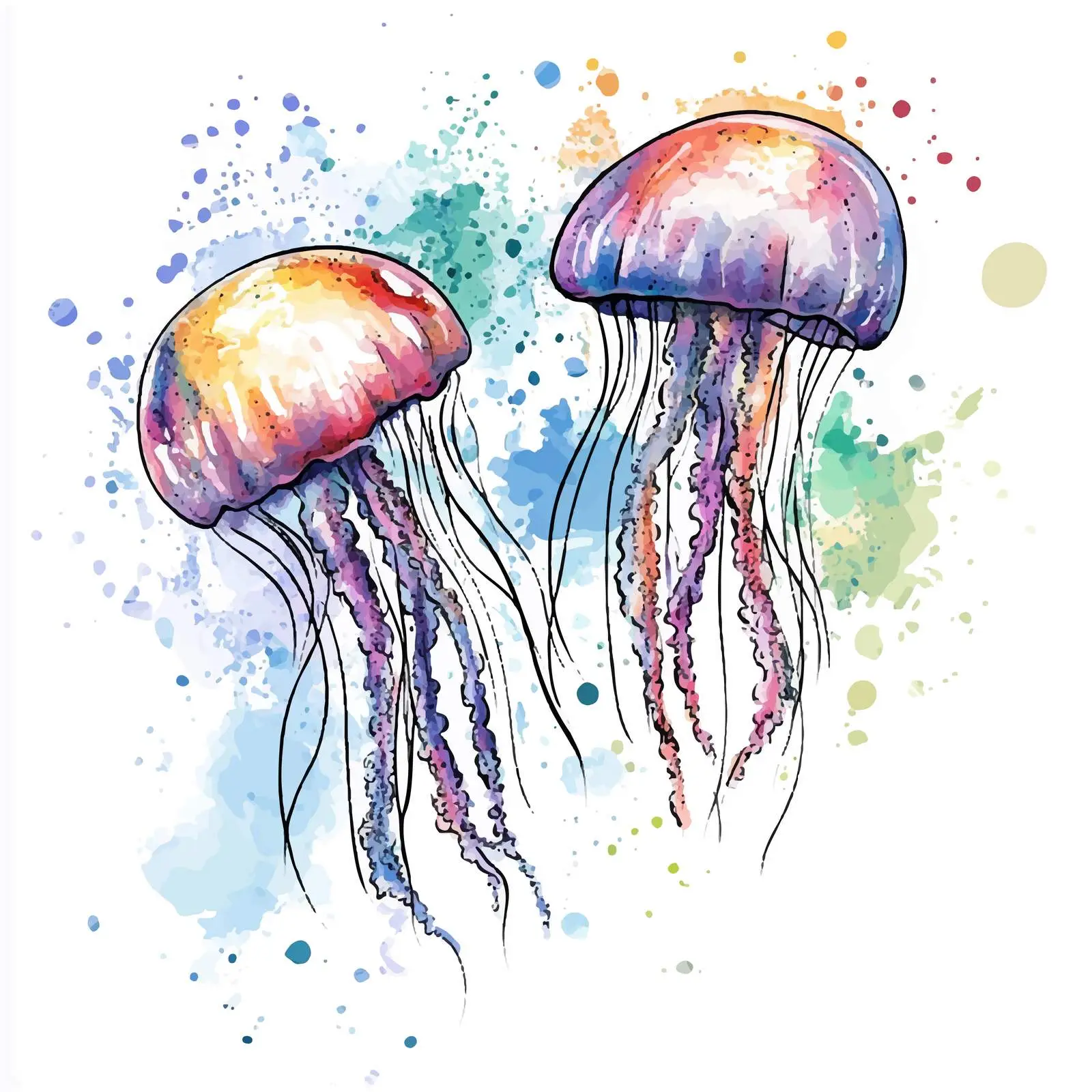 Colorful Watercolor Jellyfish Sketch Illustration — free download from Dotvec