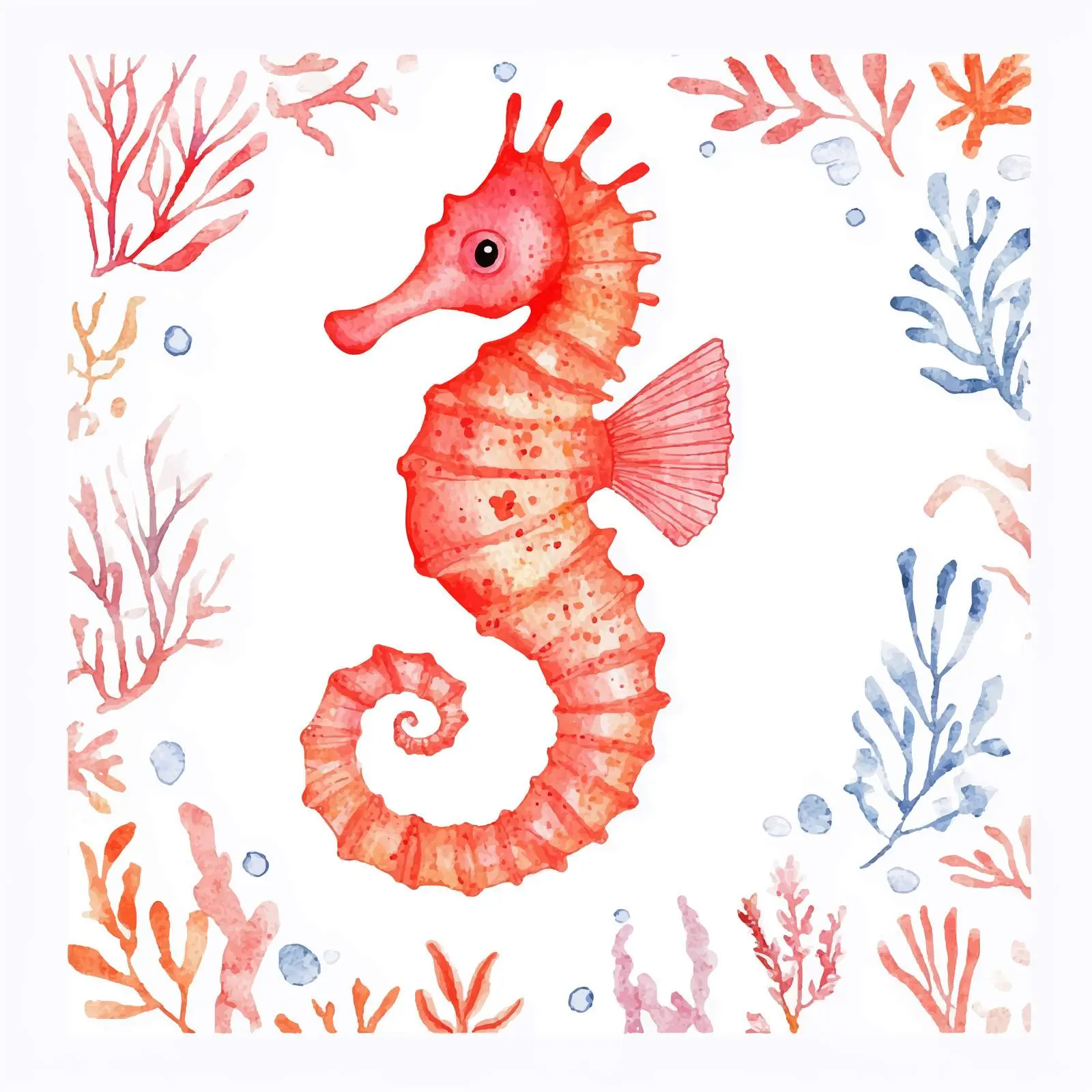 Colorful Watercolor Sea Animals and Plants Illustration — free download from Dotvec