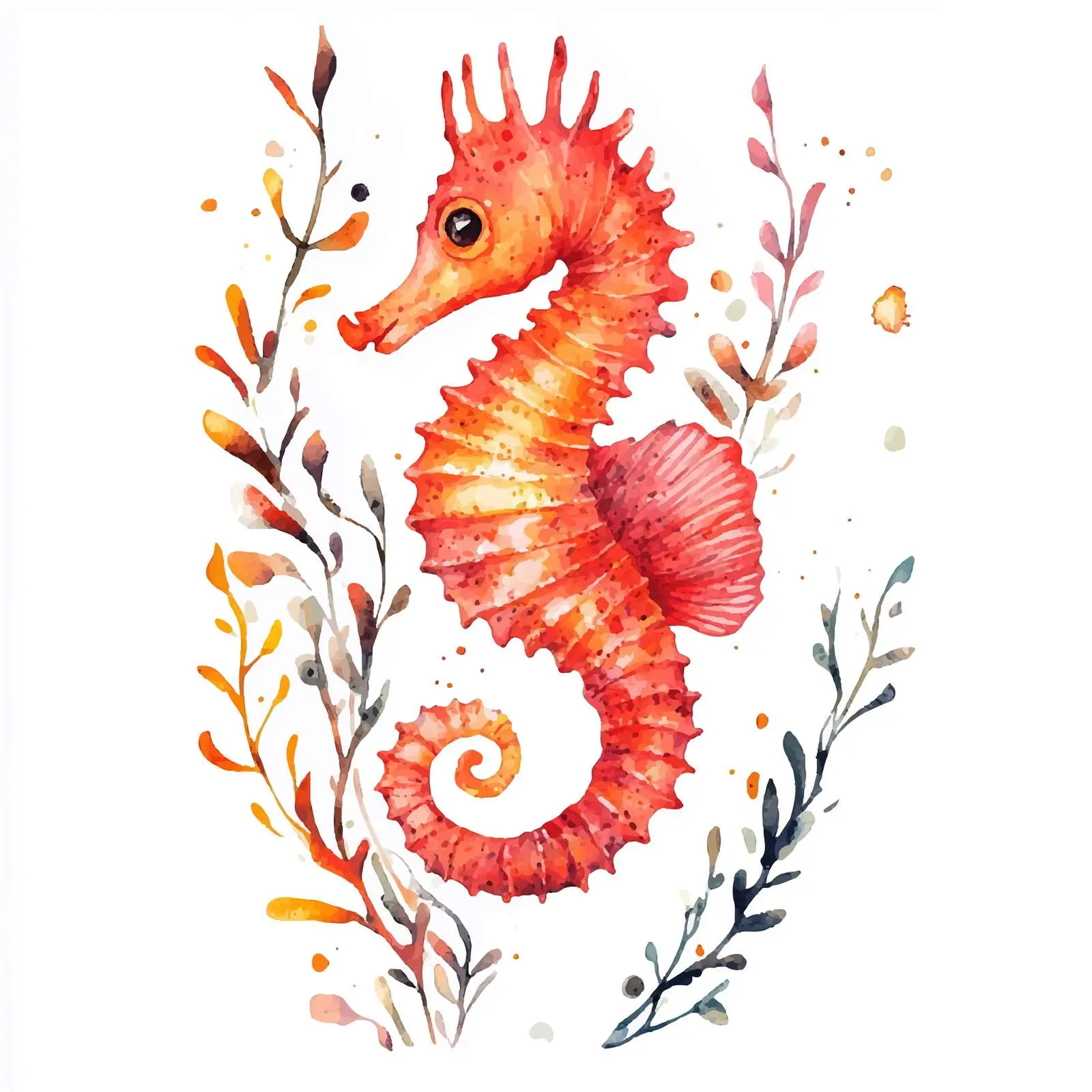 Colorful Watercolor Sea Animals and Plants Illustration — free download from Dotvec